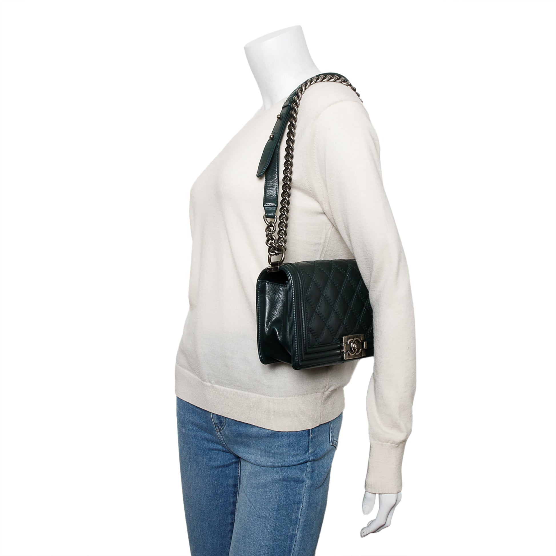 Chanel Wild Stitch Boy Leather Calfskin Green Travel Bag
