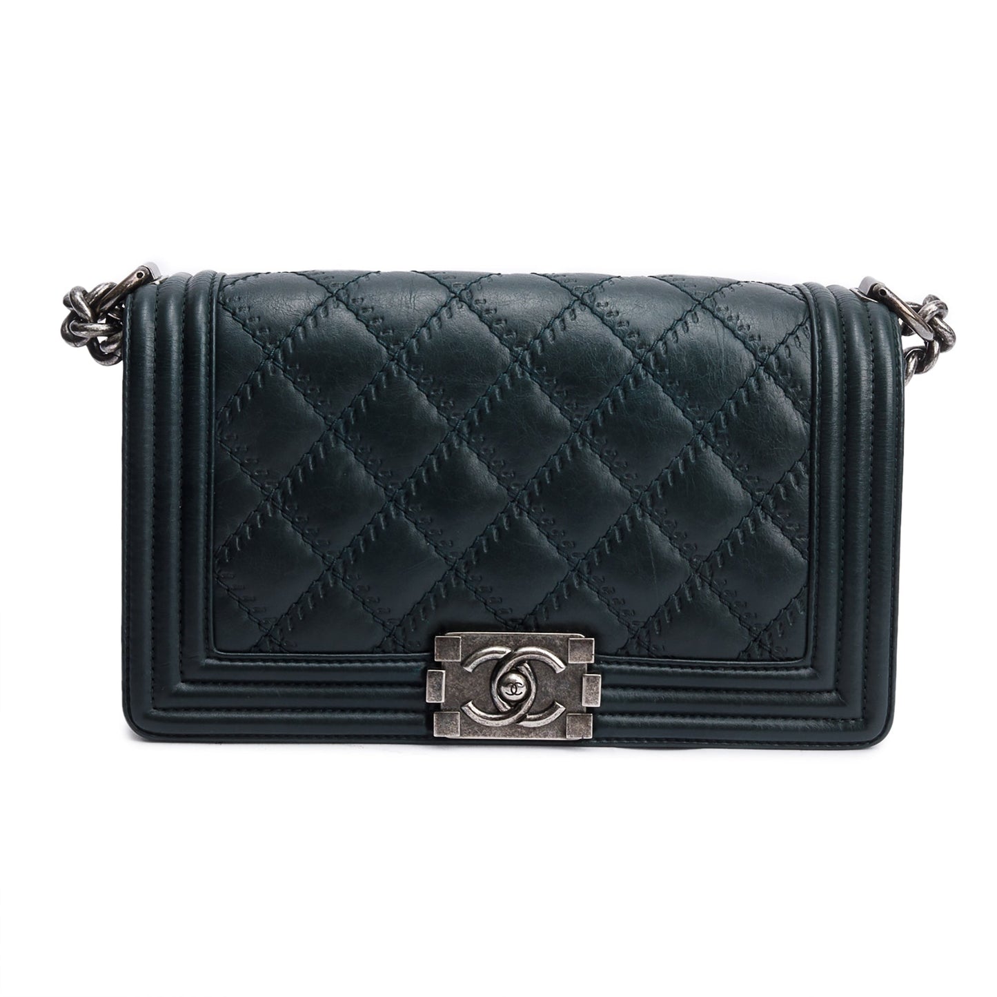 Chanel Wild Stitch Boy Leather Calfskin Green Travel Bag