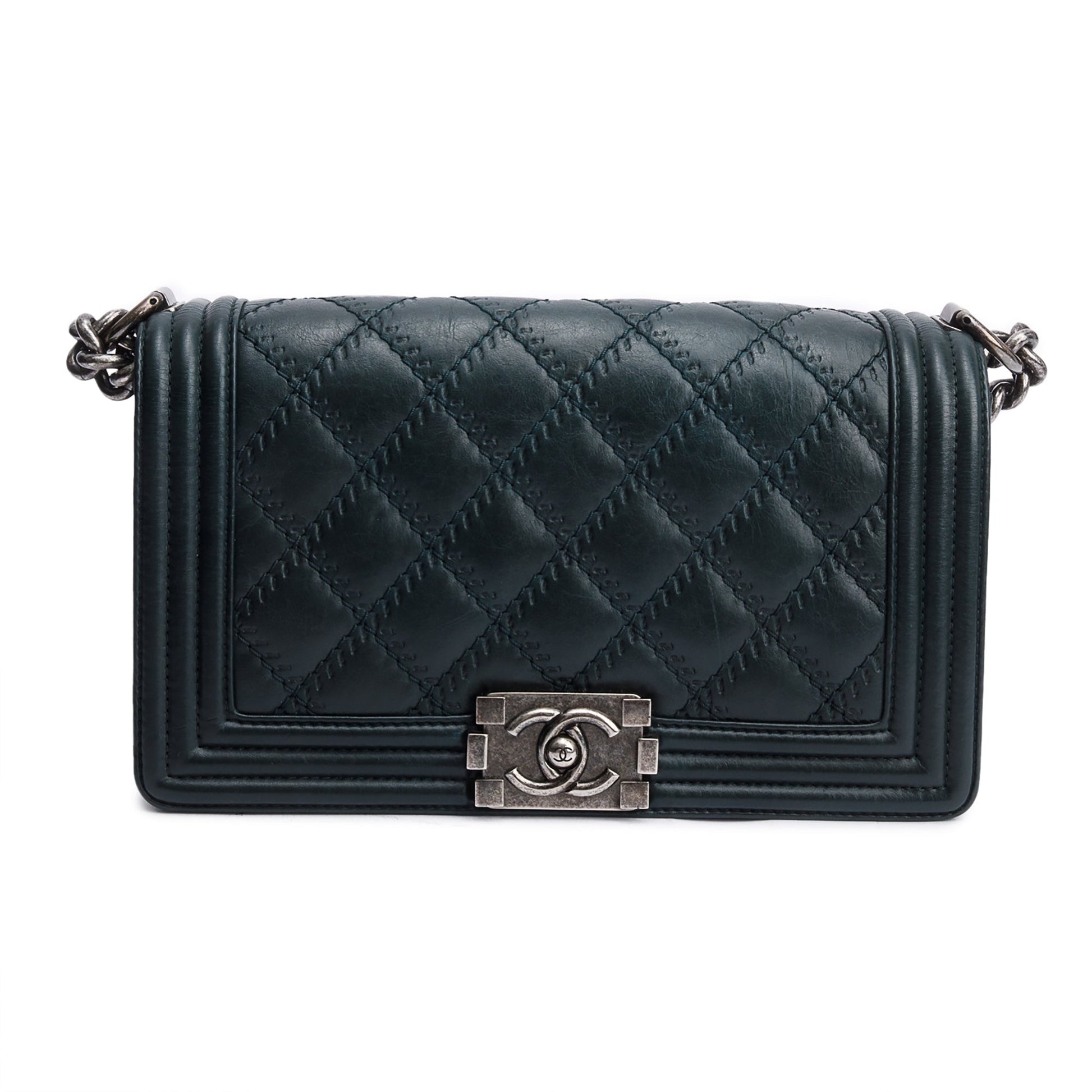 Chanel Wild Stitch Boy Leather Calfskin Green Travel Bag