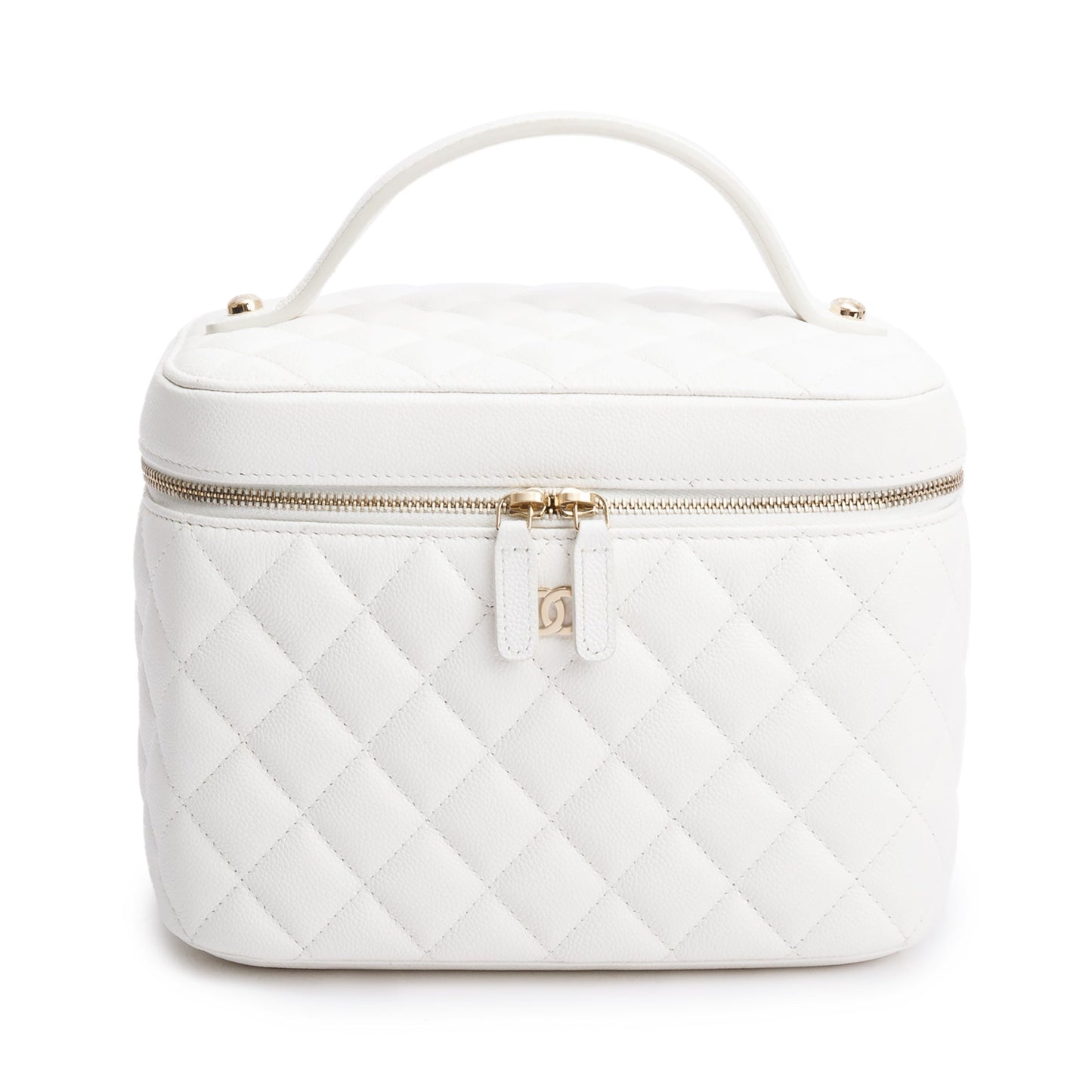 Chanel Quilted Caviar Vanity Top Handle Leather White Travel Bag