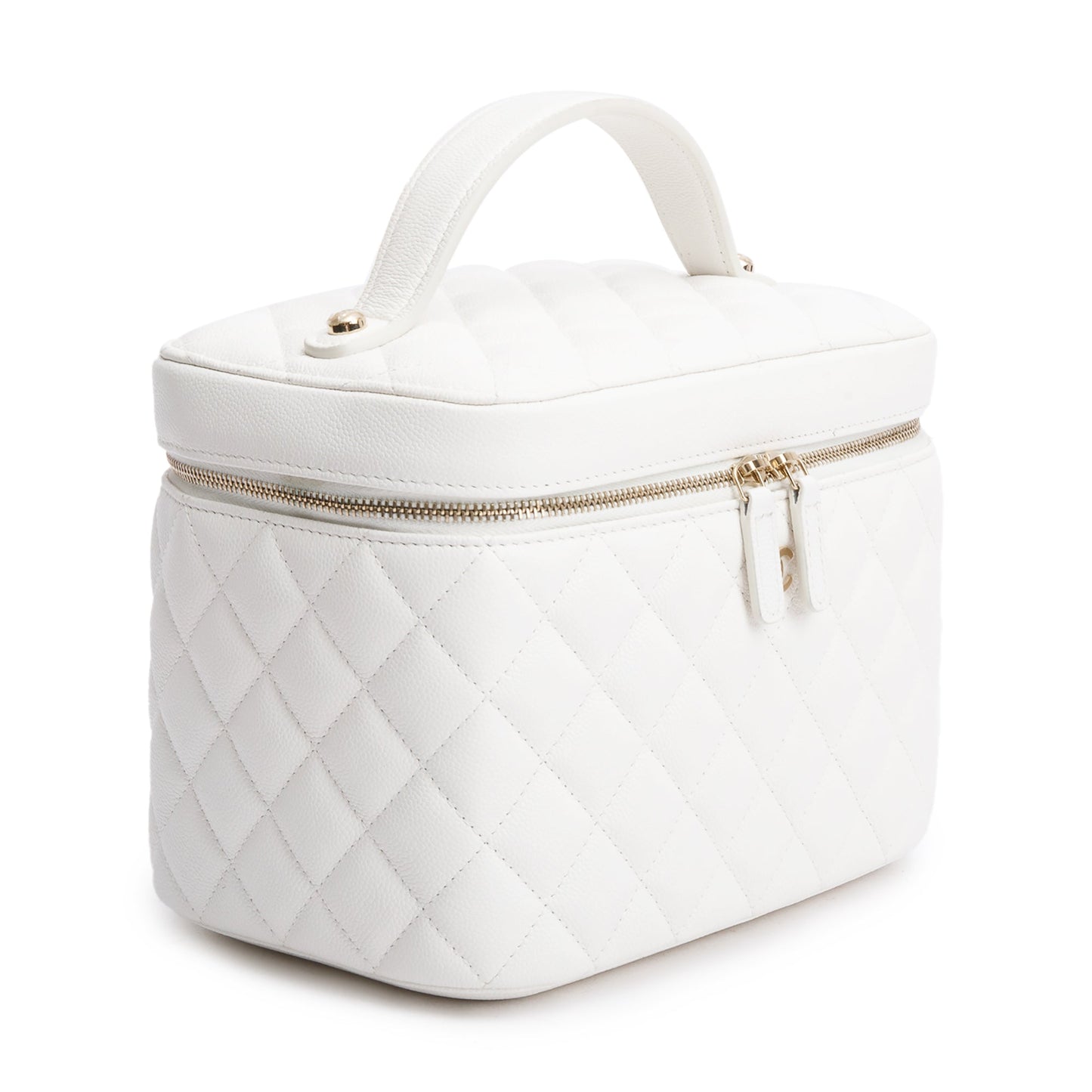 Chanel Quilted Caviar Vanity Top Handle Leather White Travel Bag