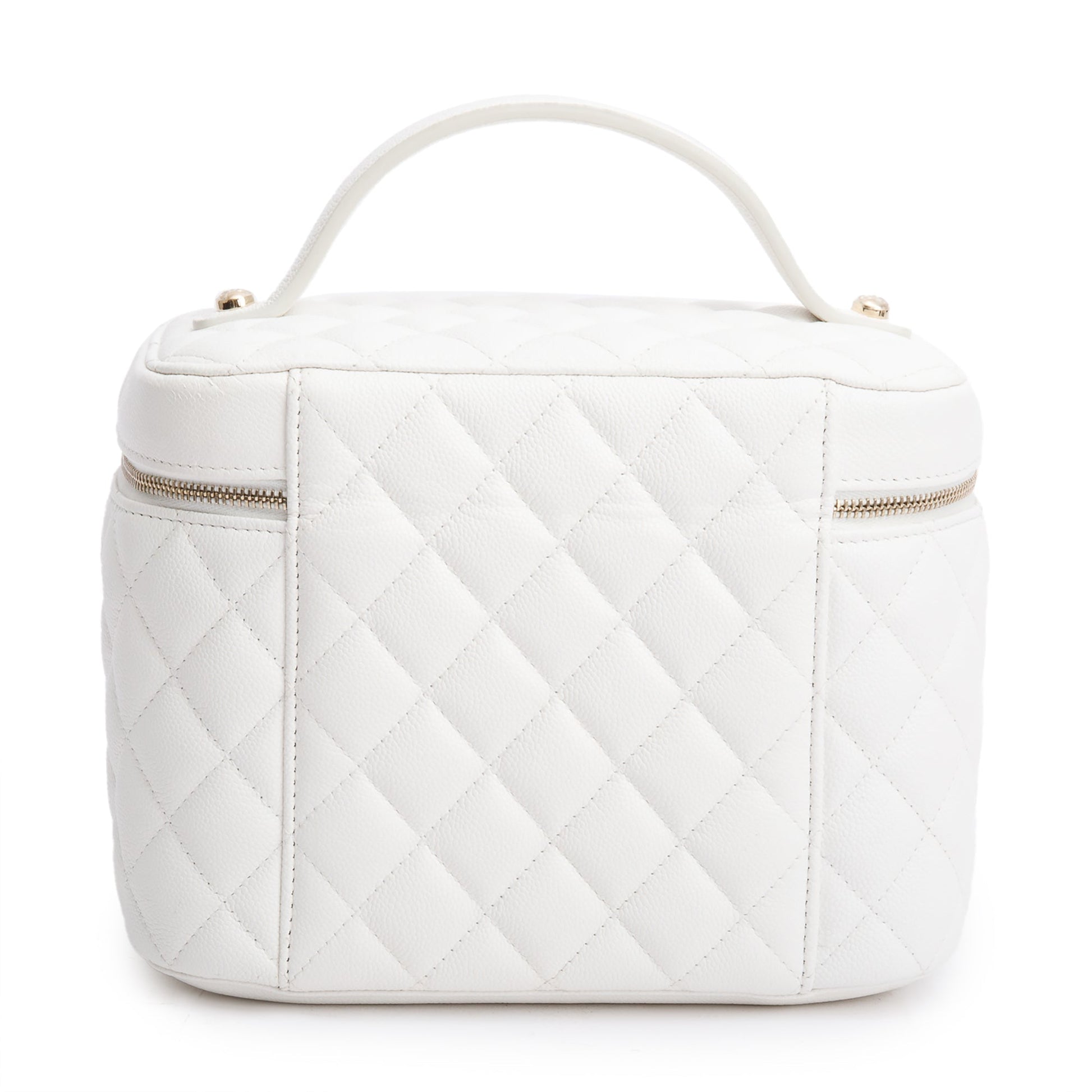 Chanel Quilted Caviar Vanity Top Handle Leather White Travel Bag