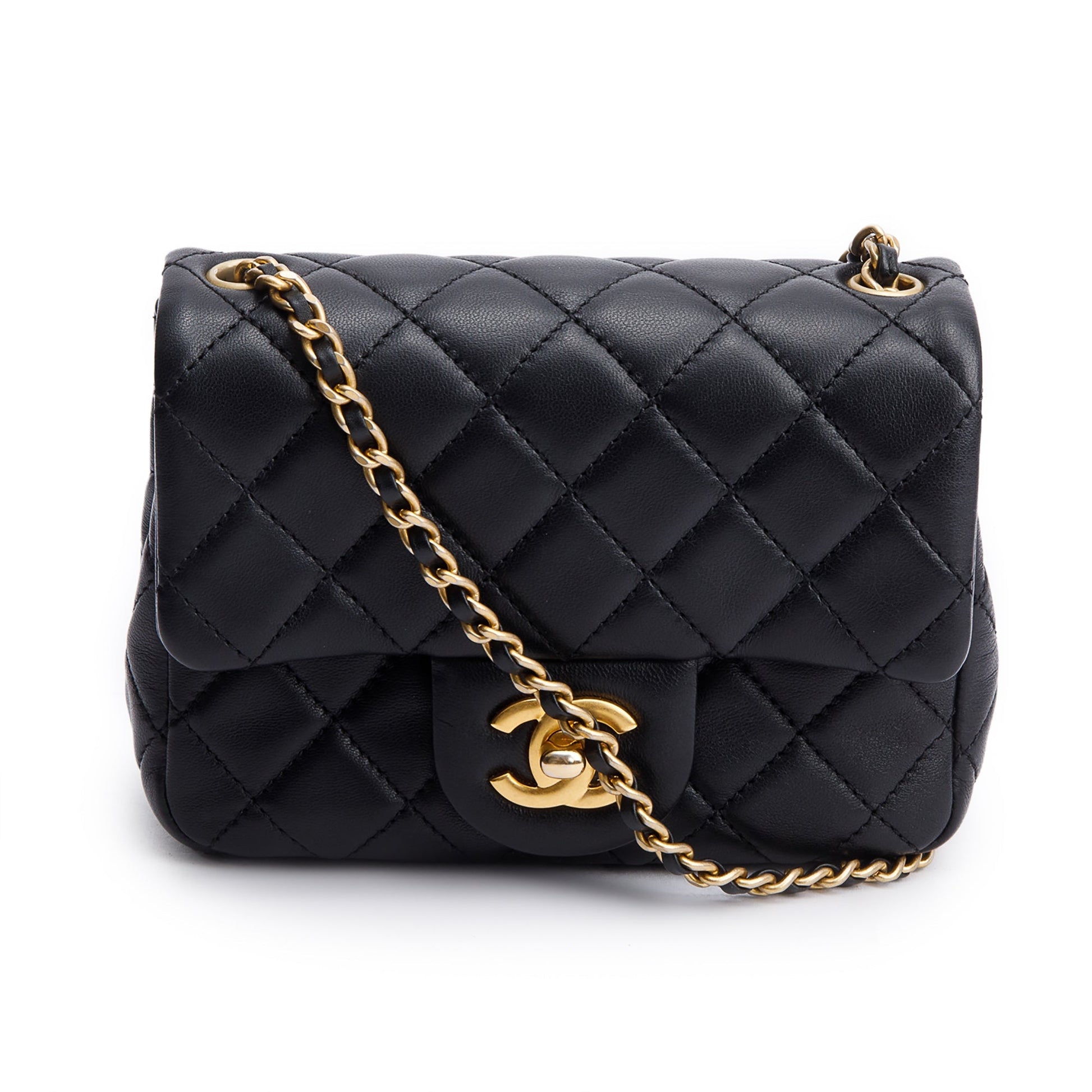 Chanel Quilted Pearl Crush Square Flap Lambskin Black Travel Bag 3