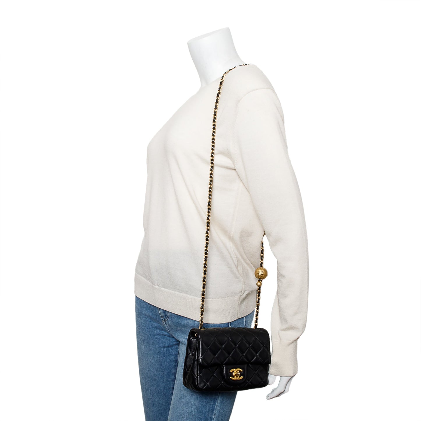 Chanel Quilted Pearl Crush Square Flap Lambskin Black Travel Bag 3
