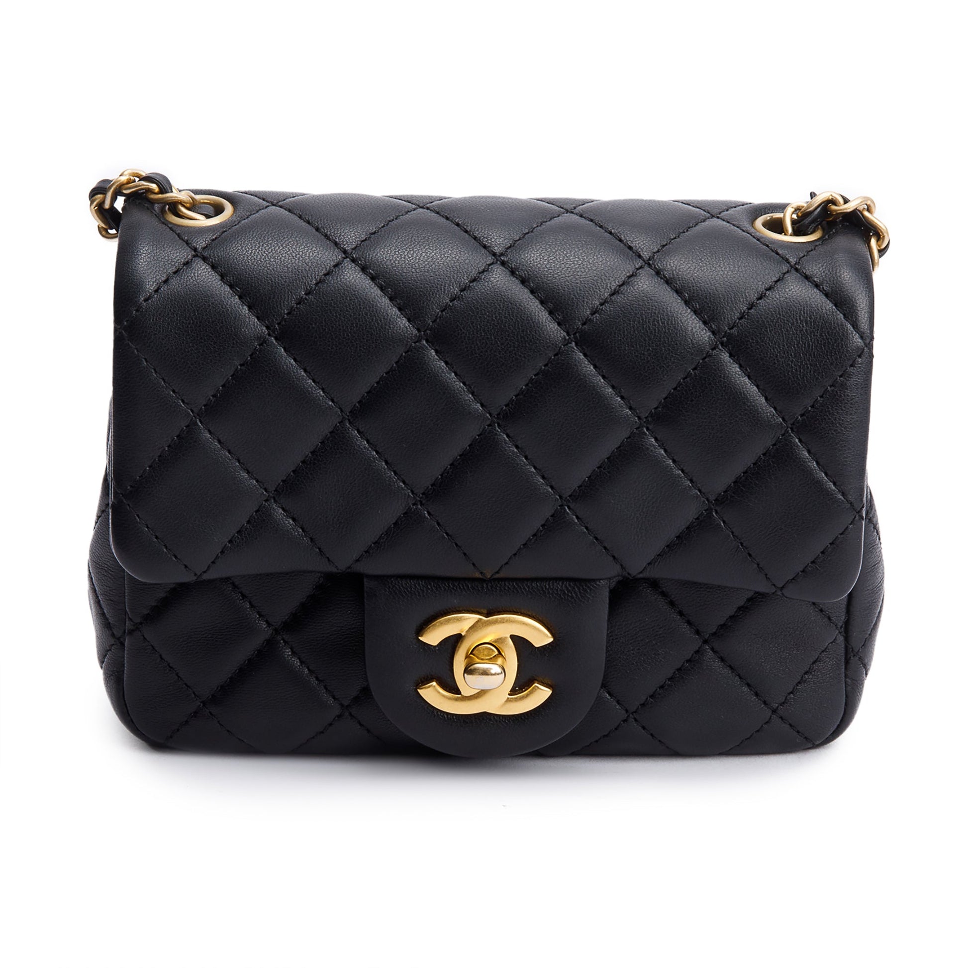 Chanel Quilted Pearl Crush Square Flap Lambskin Black Travel Bag 3
