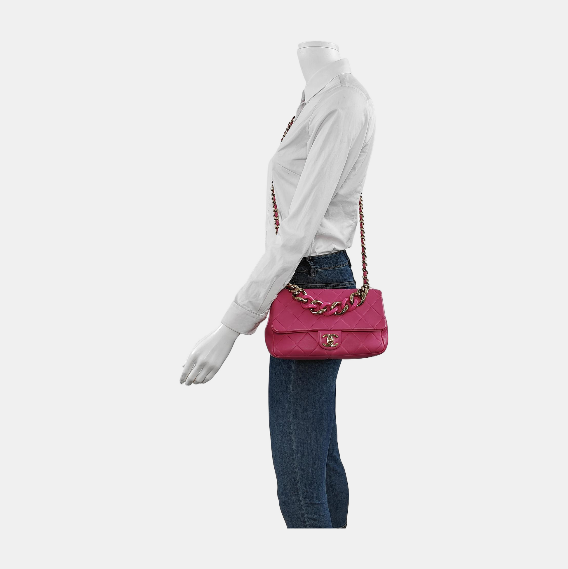 Chanel Elegant Resin Bi-color Single Flap Pink Gold Small Shoulder Bag