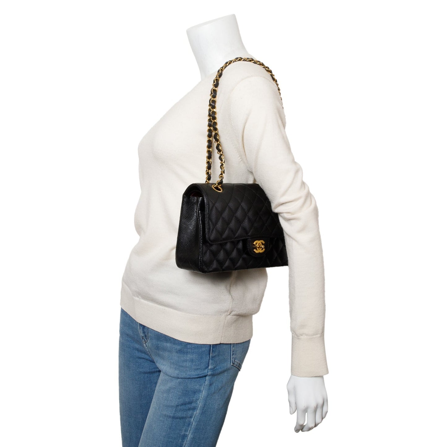 Chanel Quilted Caviar Classic Double Flap Leather Black Travel Bag 7