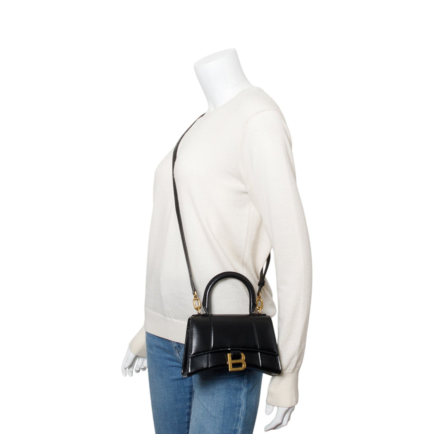 Balenciaga Xs Hourglass Top Handle Bag Leather Black Travel Bag