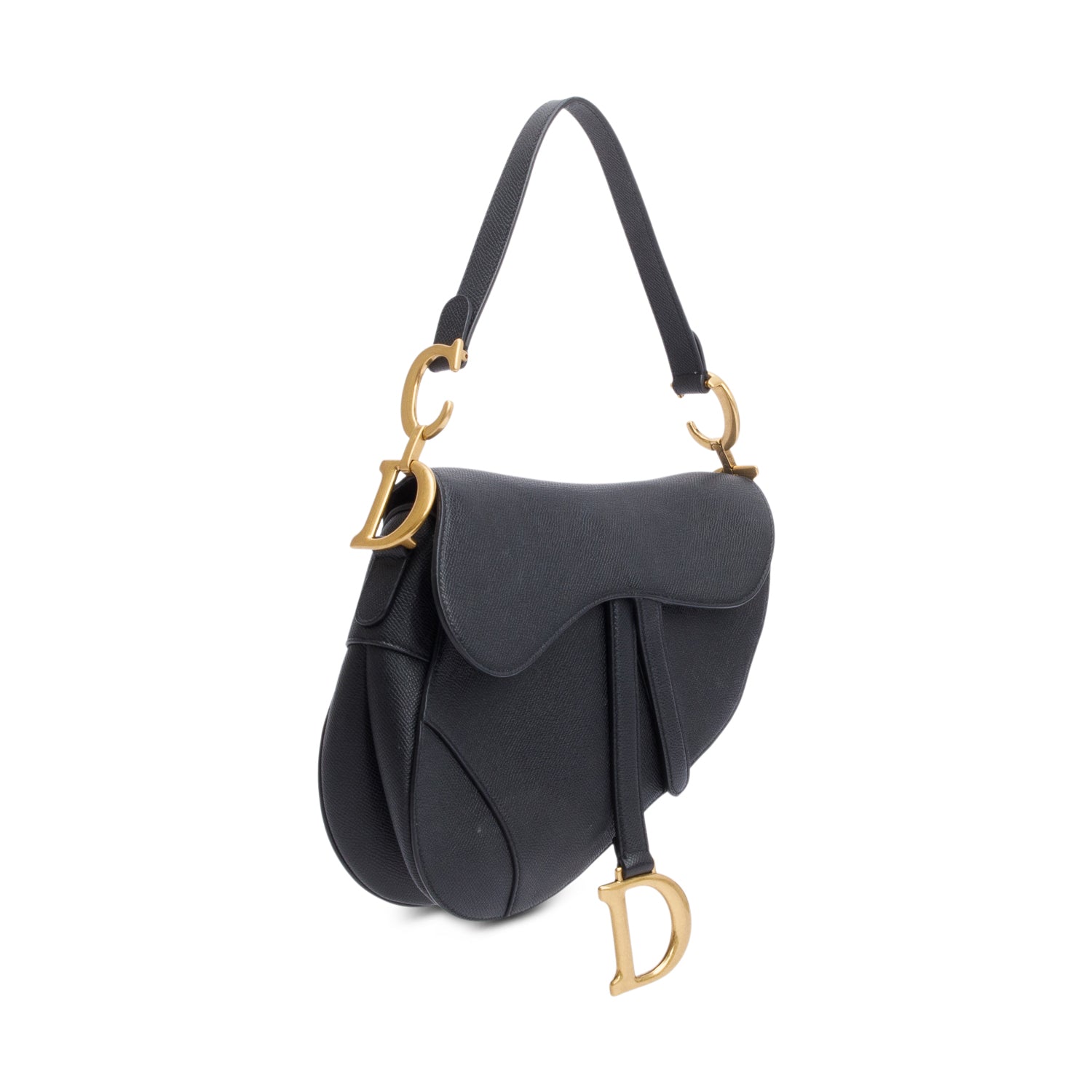 Dior Christian Grained Calfskin Saddle Bag Leather Black Travel Bag Saddle Bag