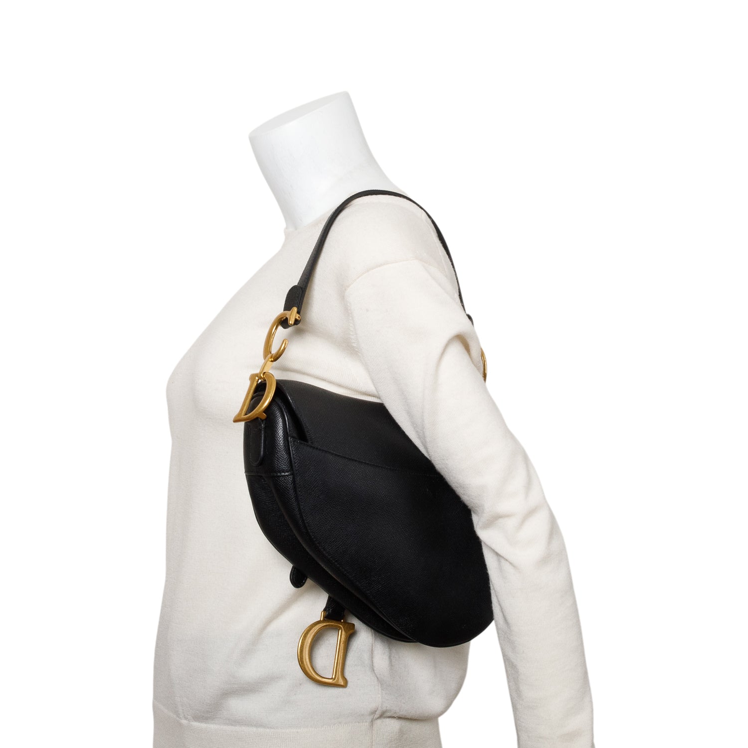 Dior Christian Grained Calfskin Saddle Bag Leather Black Travel Bag Saddle Bag