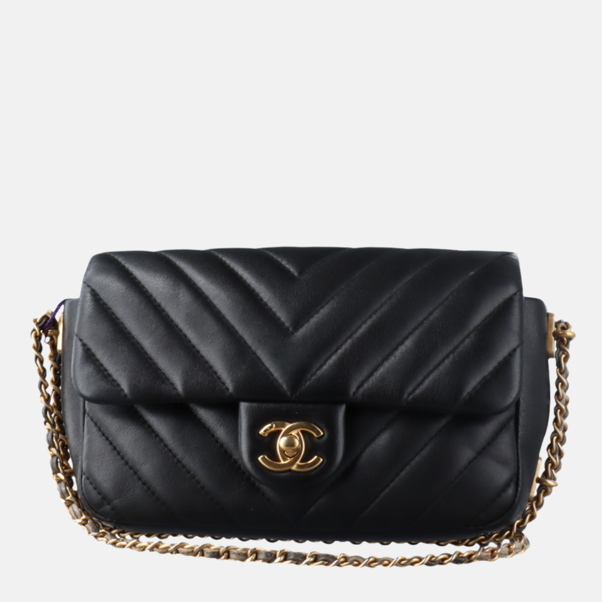 Chanel Classic Flap Chevron Quilted Around Rectangular Black Mini Bag