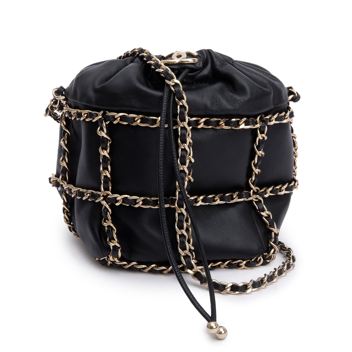 Chanel Cage Bucket Leather Lambskin Black Travel Bag