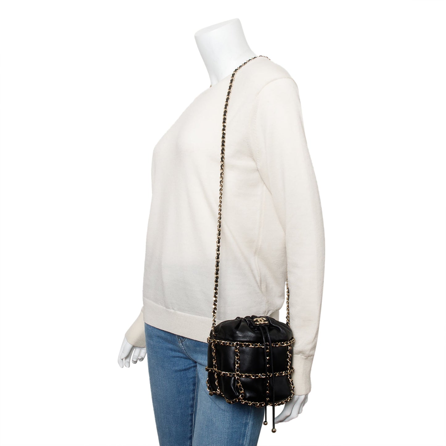 Chanel Cage Bucket Leather Lambskin Black Travel Bag