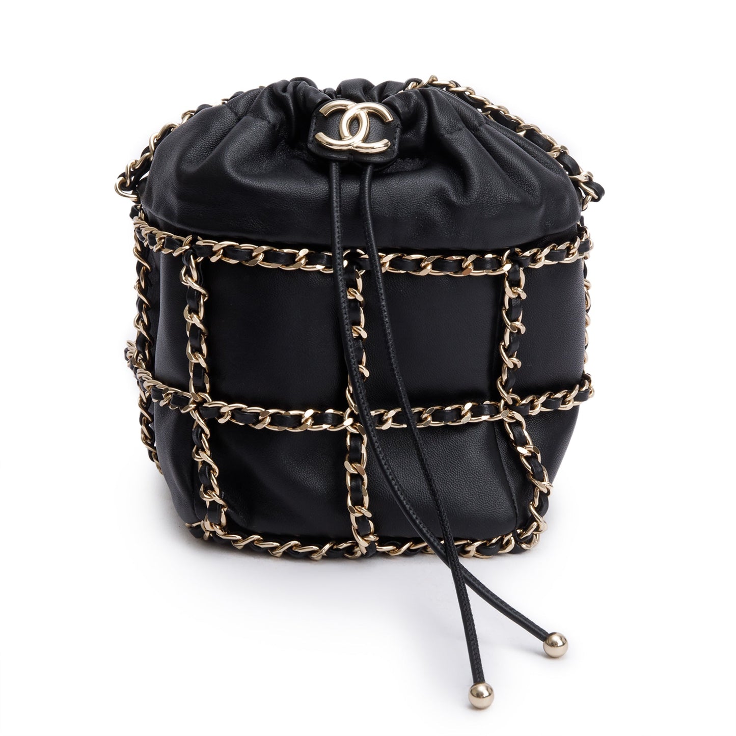 Chanel Cage Bucket Leather Lambskin Black Travel Bag