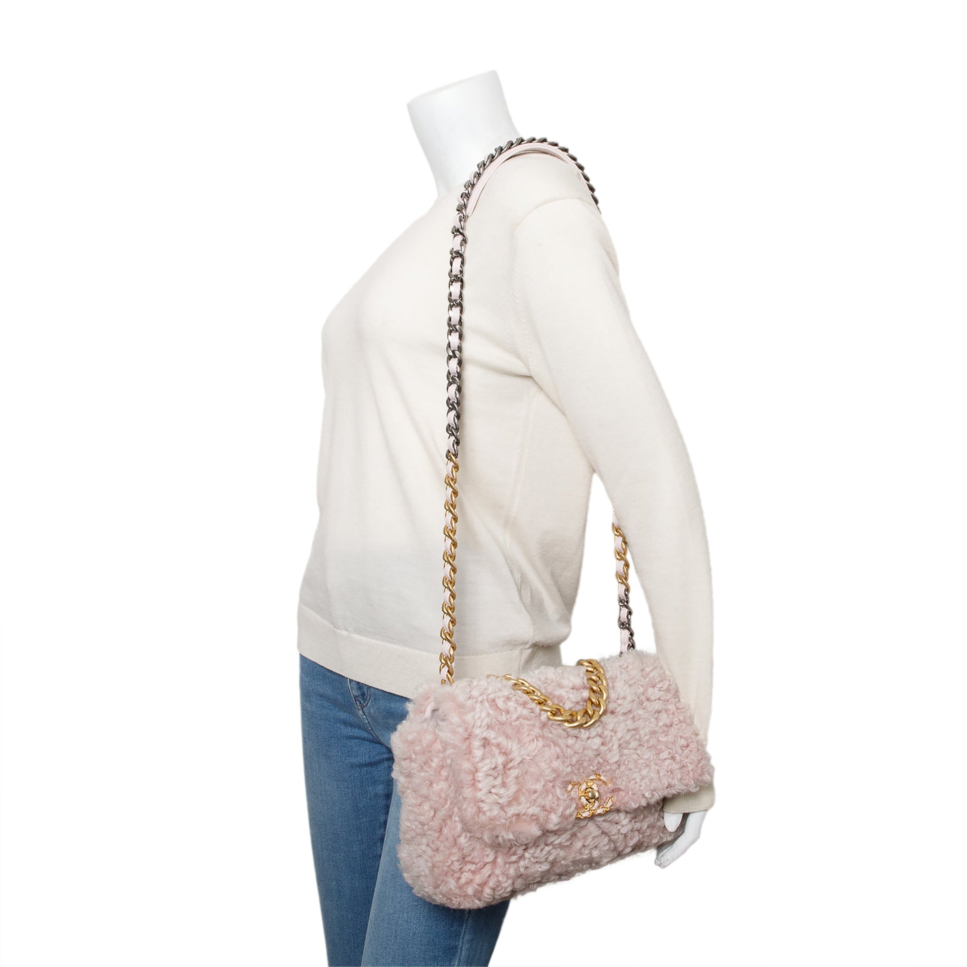 Chanel Shearling 19 Flap Pink Travel Bag