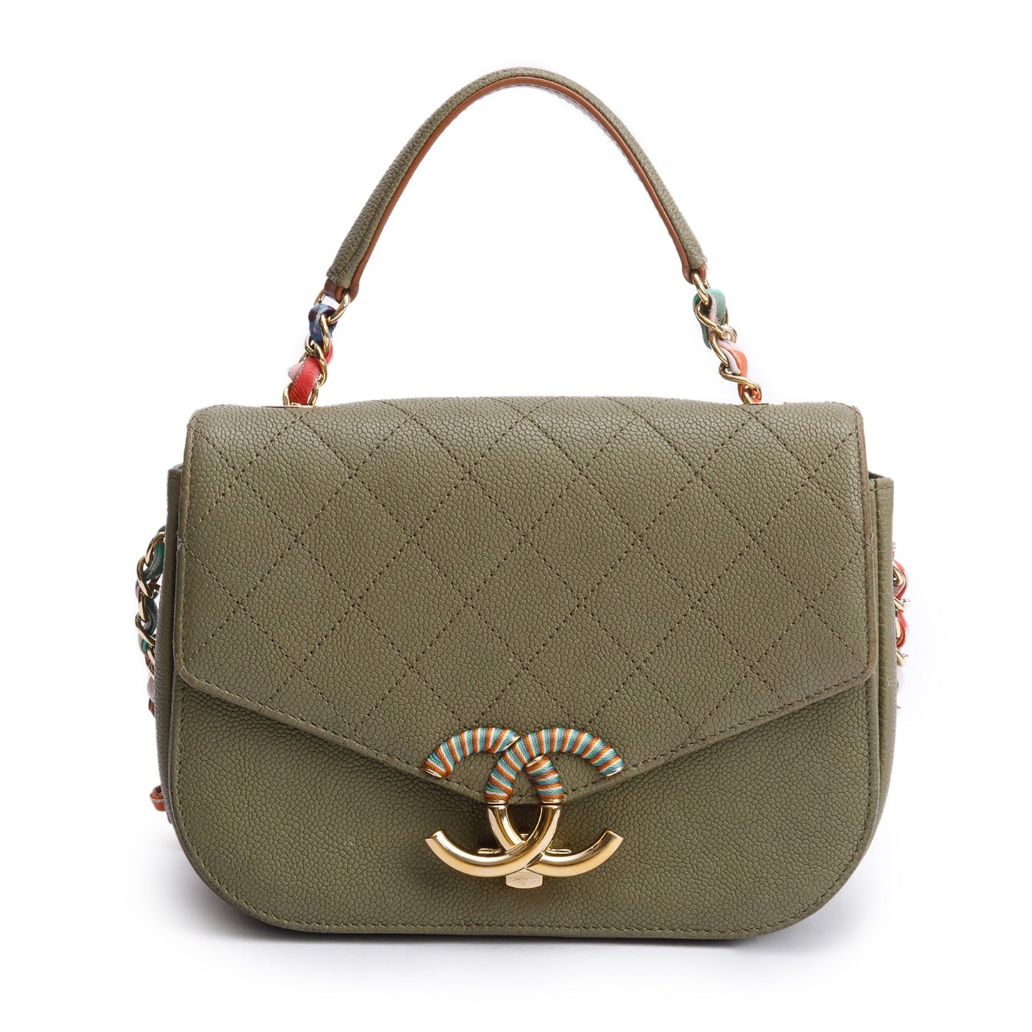 Chanel Caviar Paris-Cuba Thread Around Flap Green Travel Bag
