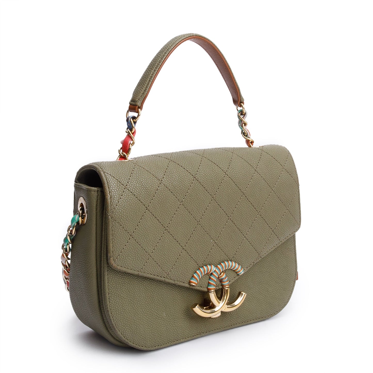 Chanel Caviar Paris-Cuba Thread Around Flap Green Travel Bag