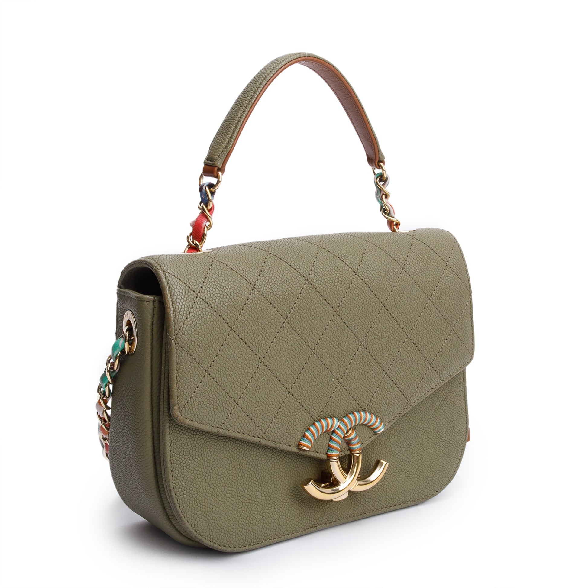 Chanel Caviar Paris-Cuba Thread Around Flap Green Travel Bag