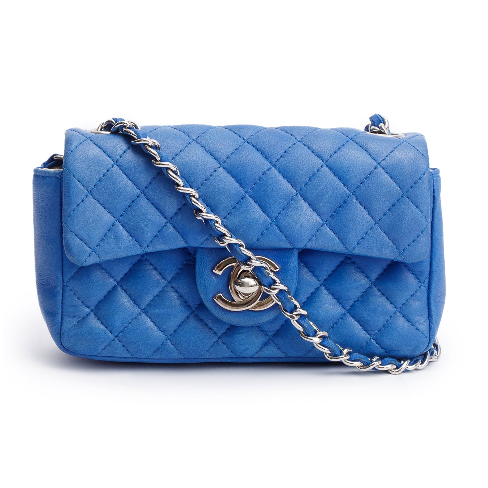 Chanel Classic Extra Rectangular Flap Leather Lambskin Blue Travel Bag