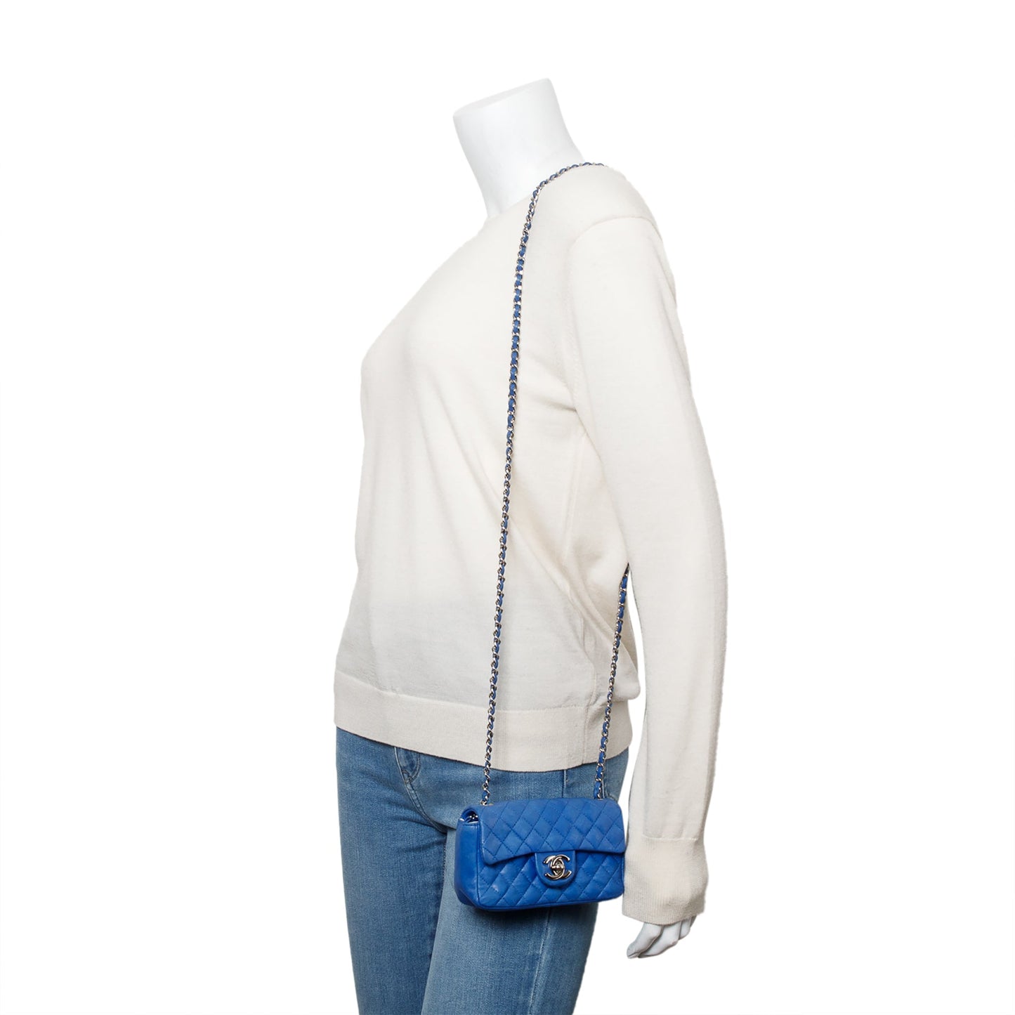 Chanel Classic Extra Rectangular Flap Leather Lambskin Blue Travel Bag