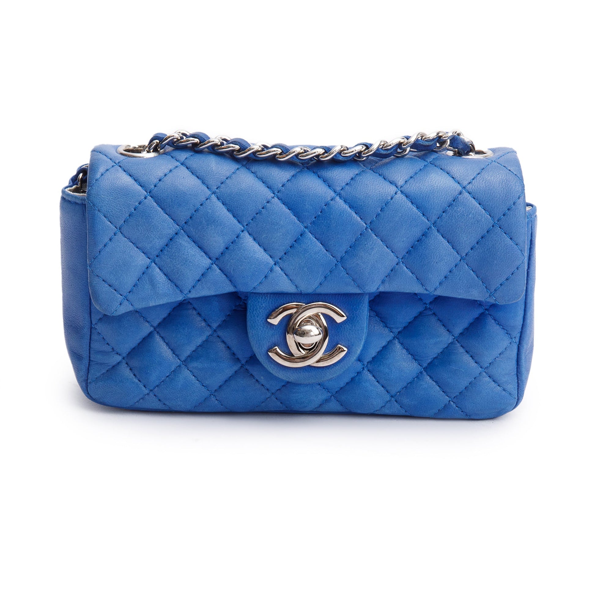 Chanel Classic Extra Rectangular Flap Leather Lambskin Blue Travel Bag
