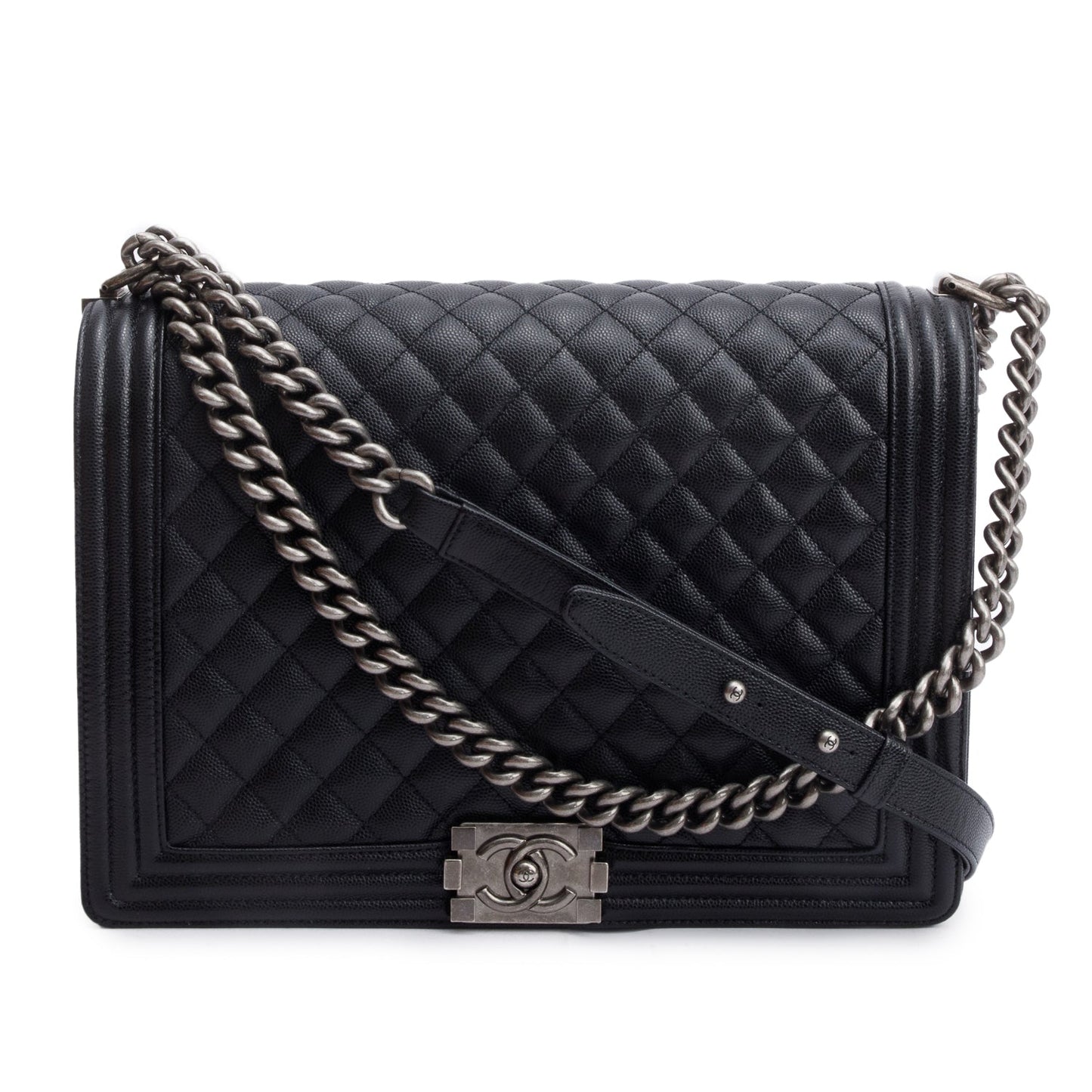 Chanel Quilted Caviar XL Boy Leather Black Travel Bag