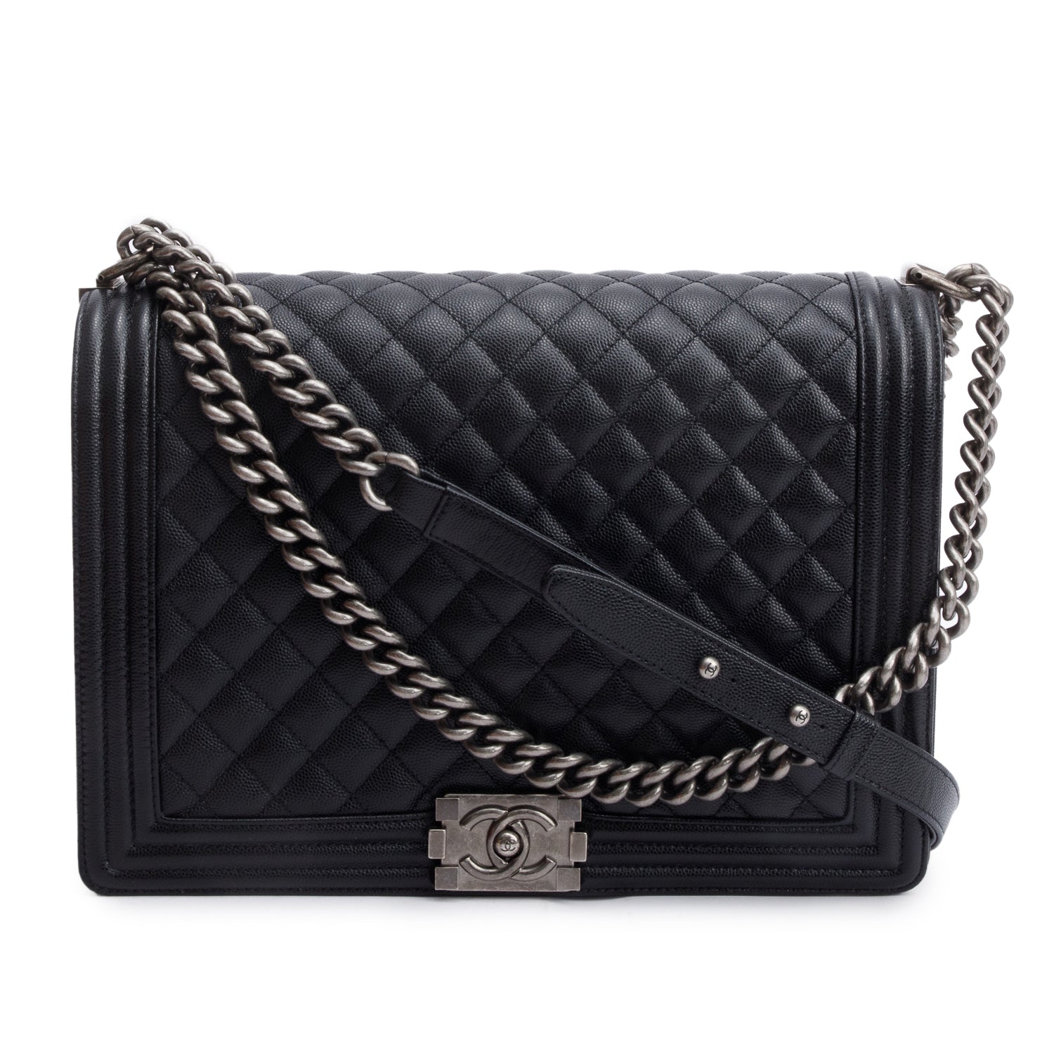 Chanel Quilted Caviar XL Boy Leather Black Travel Bag