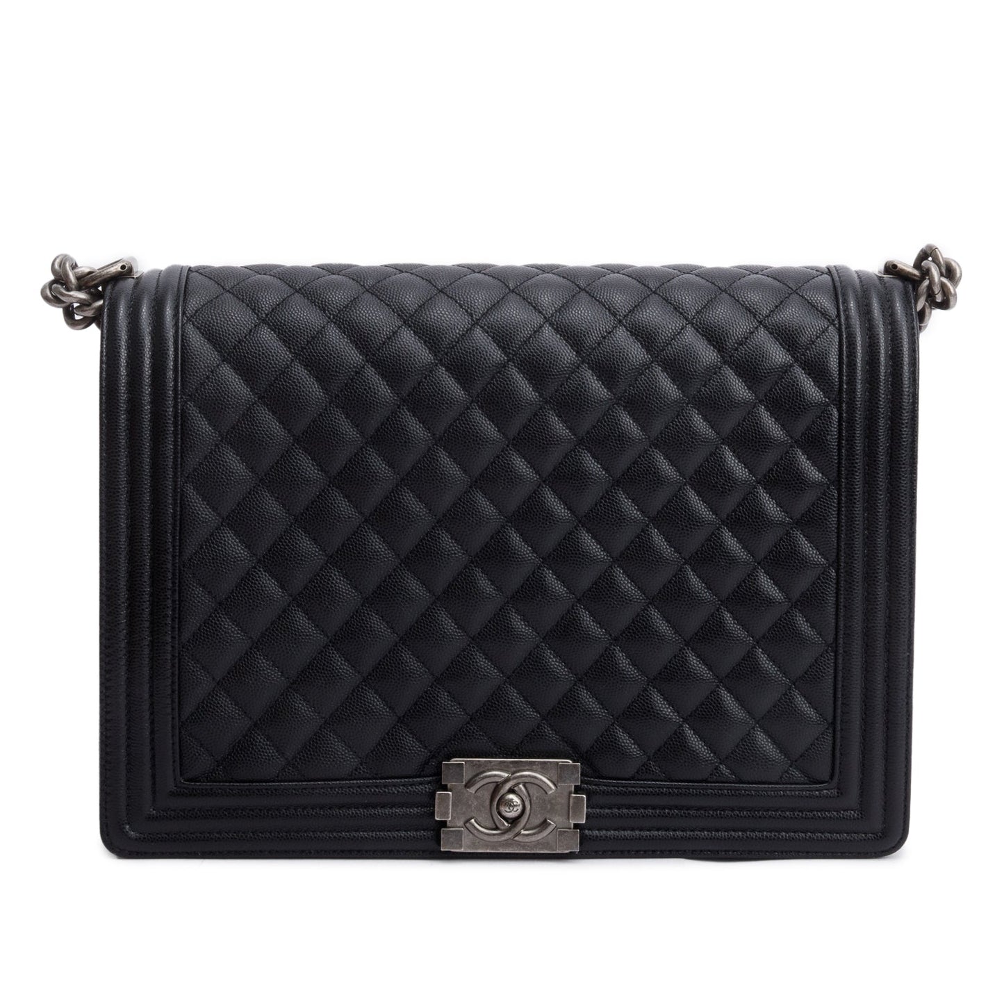 Chanel Quilted Caviar XL Boy Leather Black Travel Bag