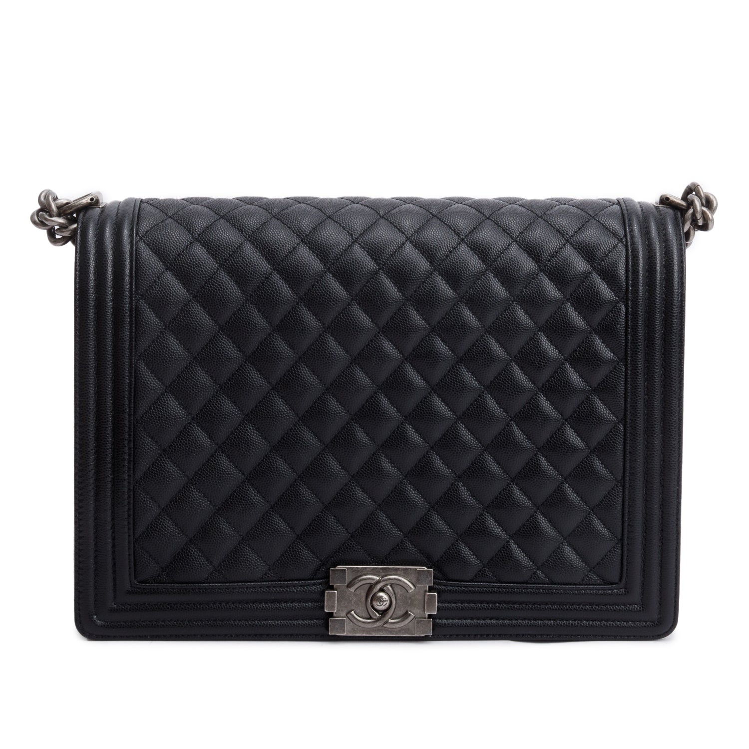 Chanel Quilted Caviar XL Boy Leather Black Travel Bag