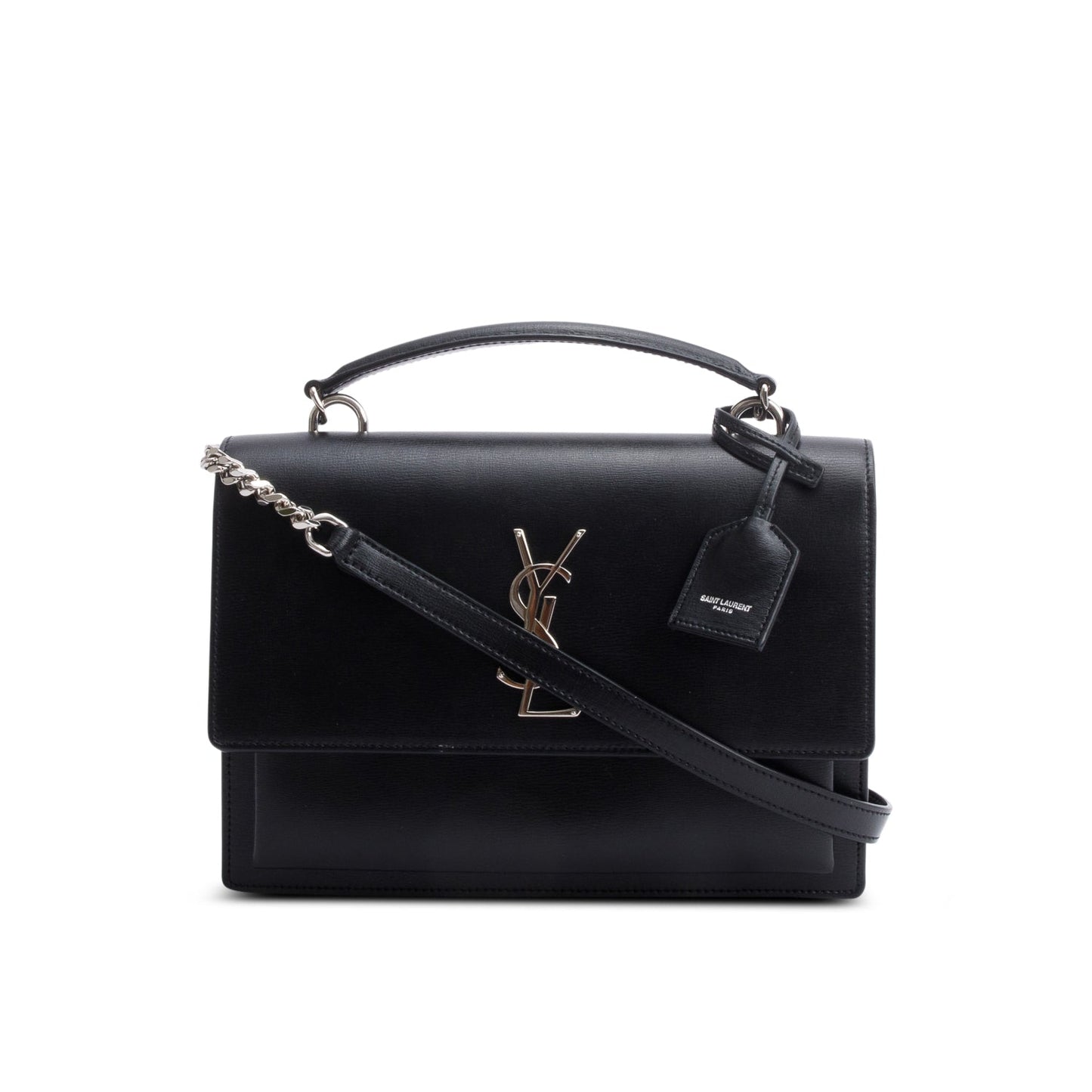 YSL Saint Laurent Sunset Top Handle Bag Leather Black Travel Bag