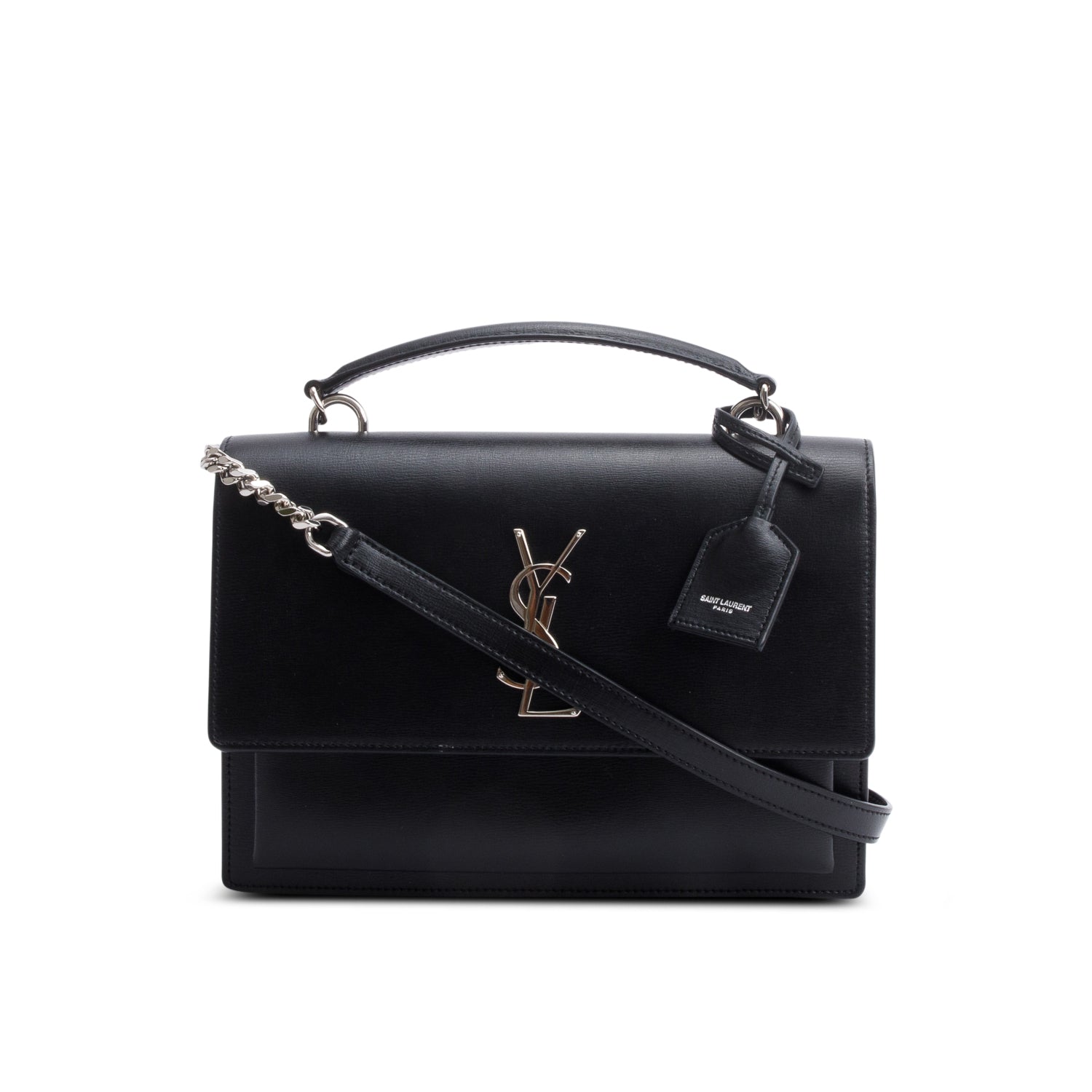 YSL Saint Laurent Sunset Top Handle Bag Leather Black Travel Bag