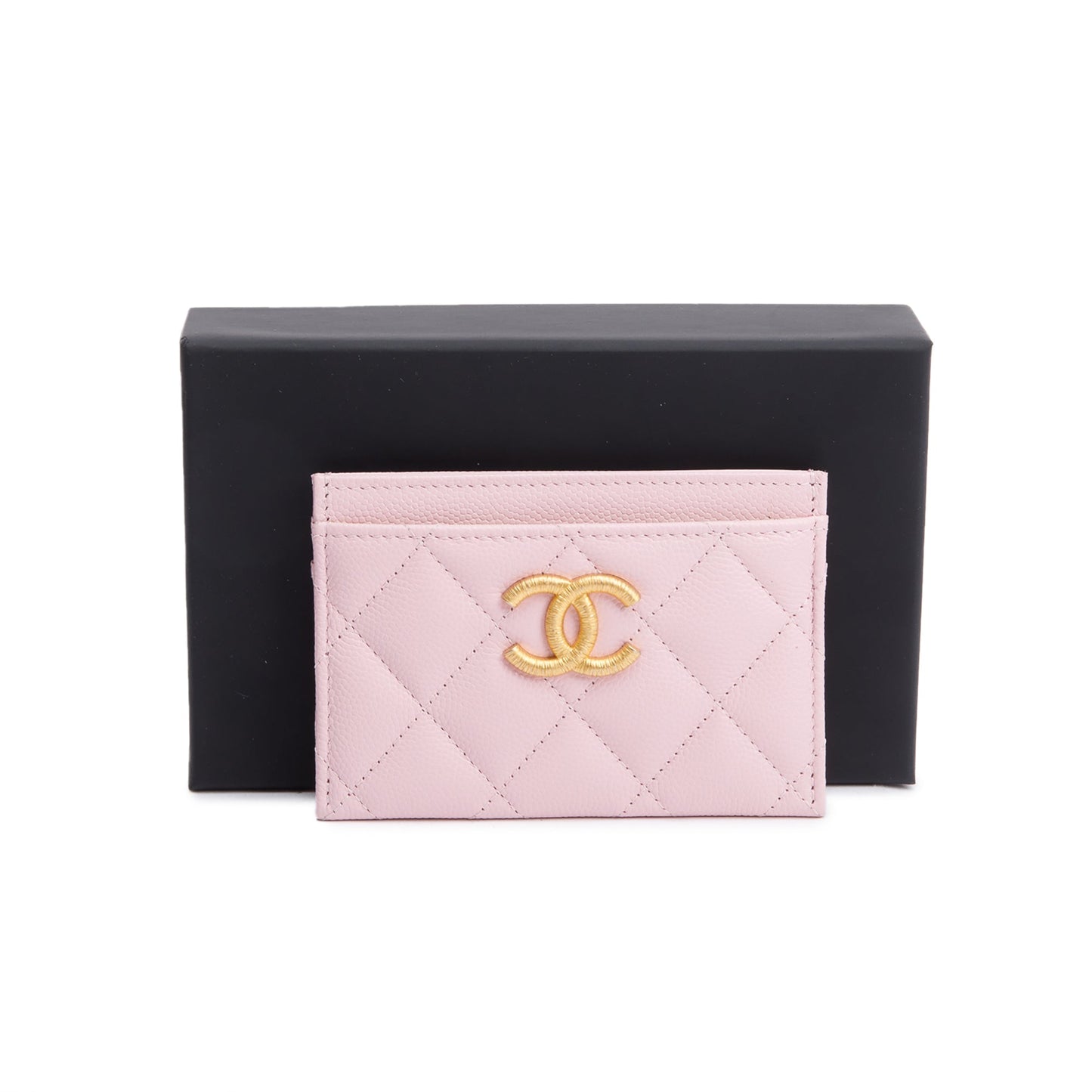 Chanel Quilted Caviar Card Holder Leather Pink Wallet Case