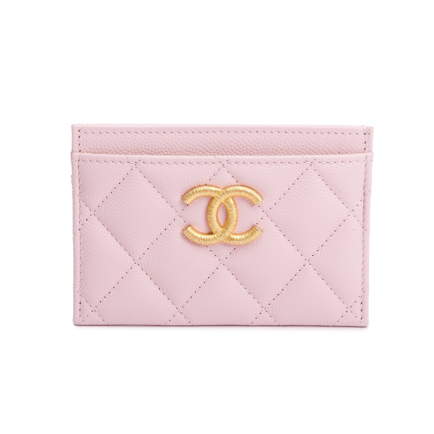 Chanel Quilted Caviar Card Holder Leather Pink Wallet Case