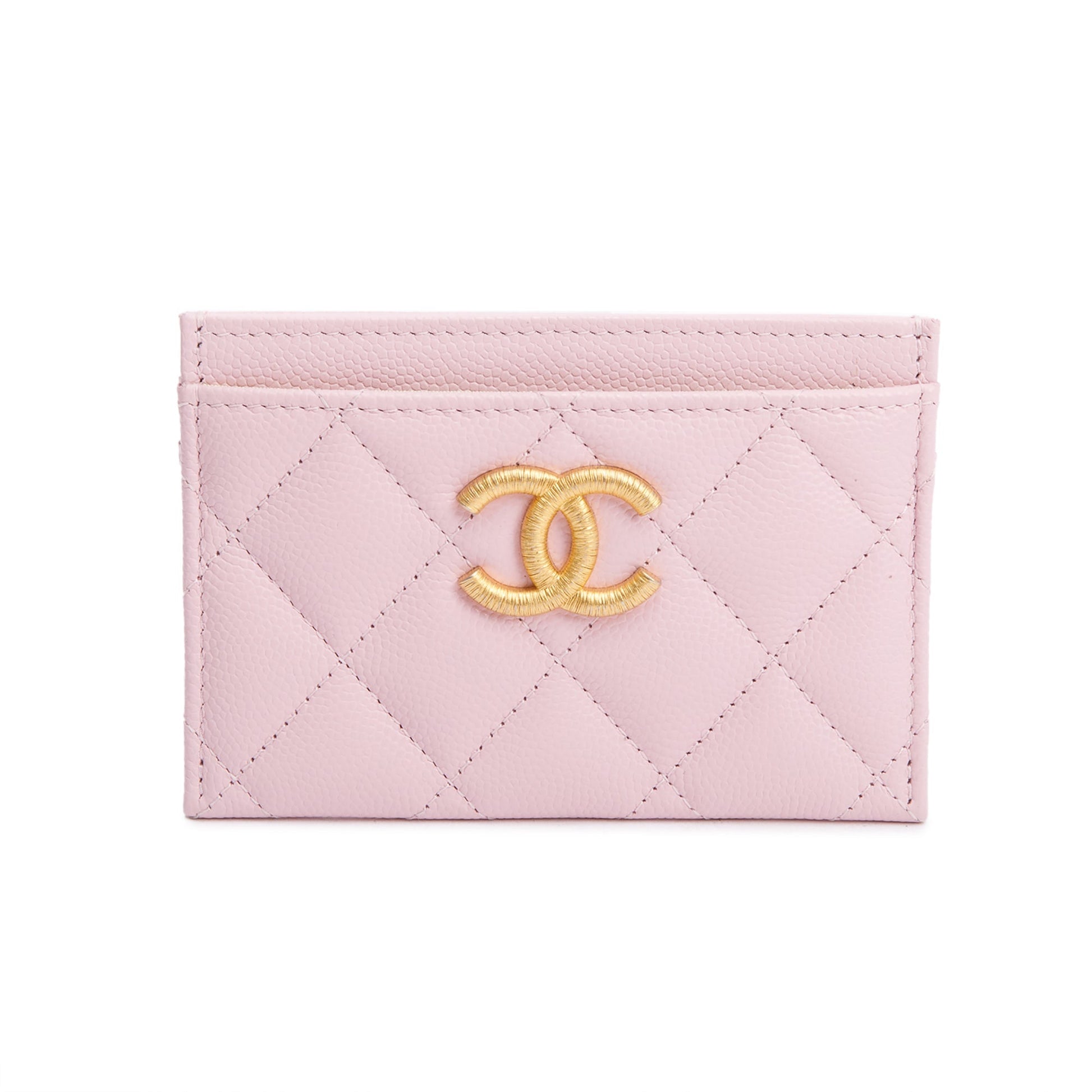 Chanel Quilted Caviar Card Holder Leather Pink Wallet Case