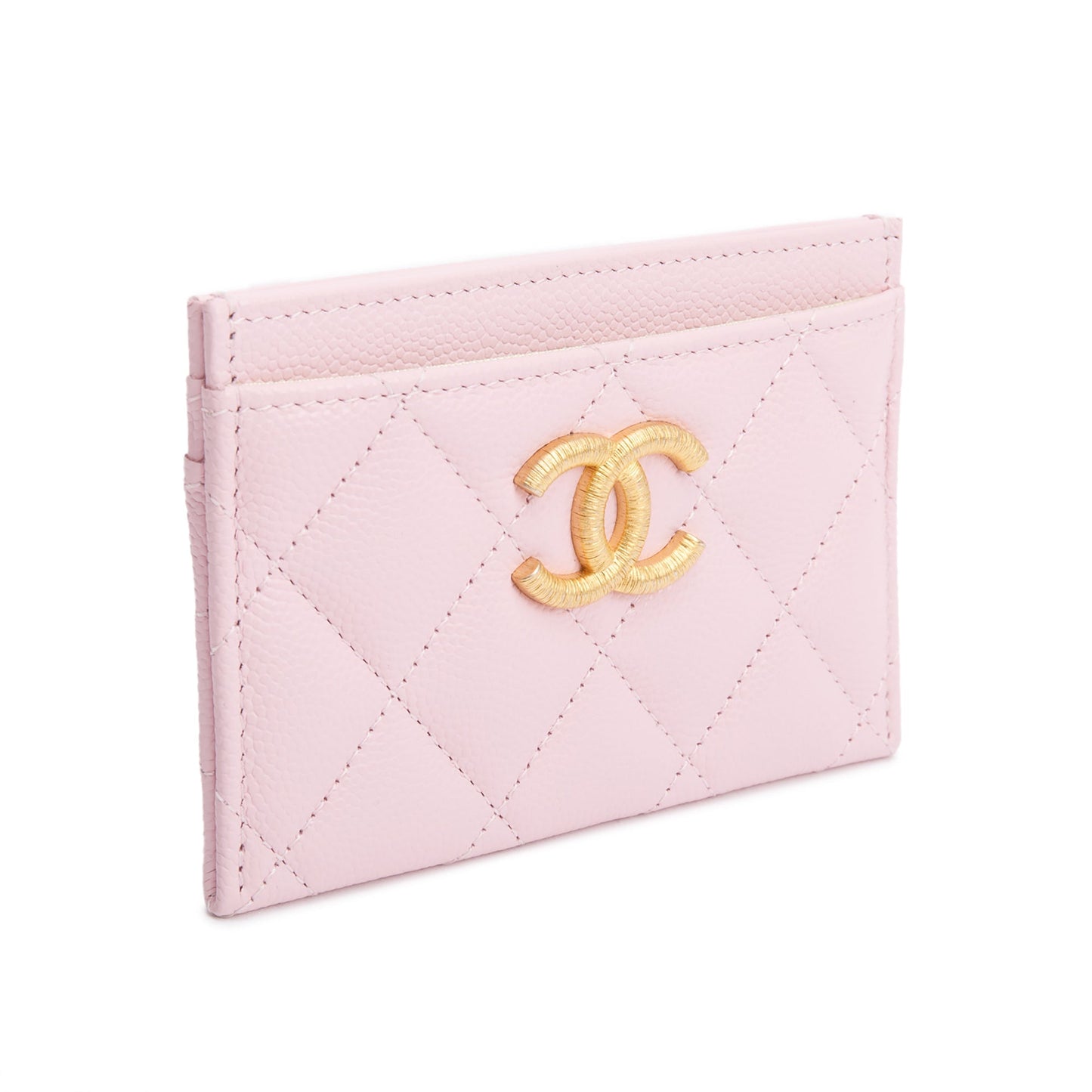 Chanel Quilted Caviar Card Holder Leather Pink Wallet Case