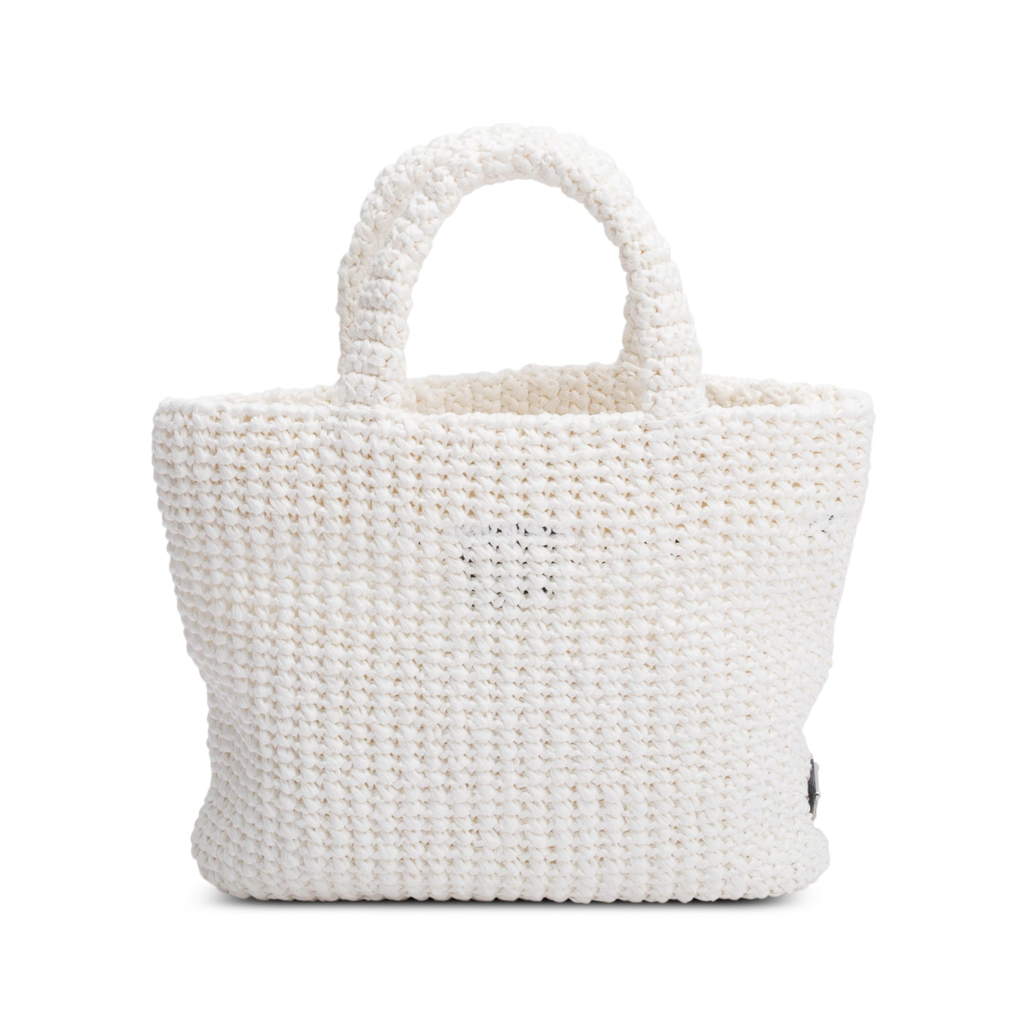 Prada Crochet Logo Tote Handbag Raffia White Tote Bag