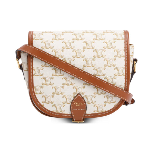 Celine Triomphe And Calfskin Medium Folco Crossbody Bag Leather Canvas