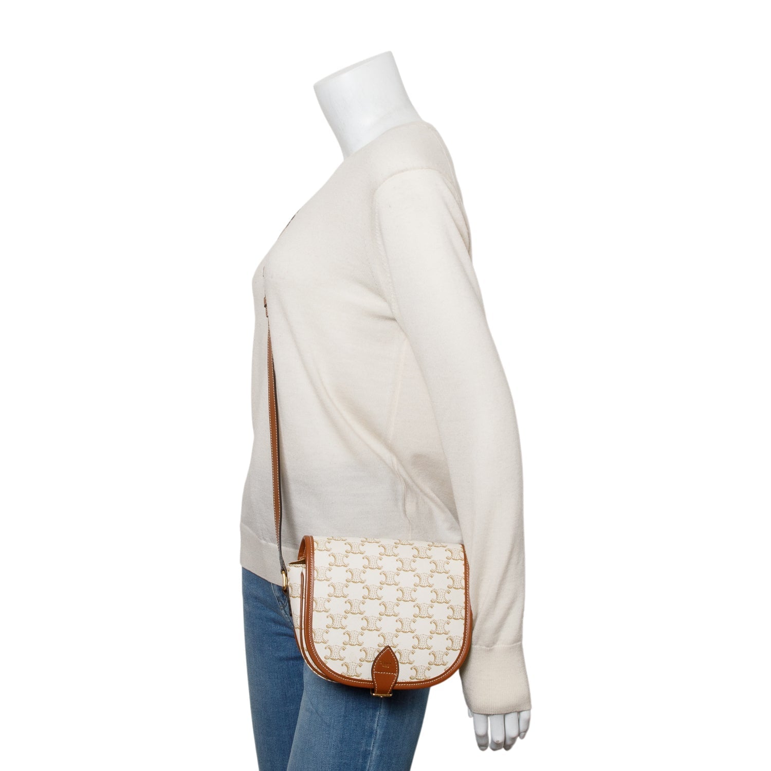 Celine Triomphe And Calfskin Medium Folco Crossbody Bag Leather Canvas