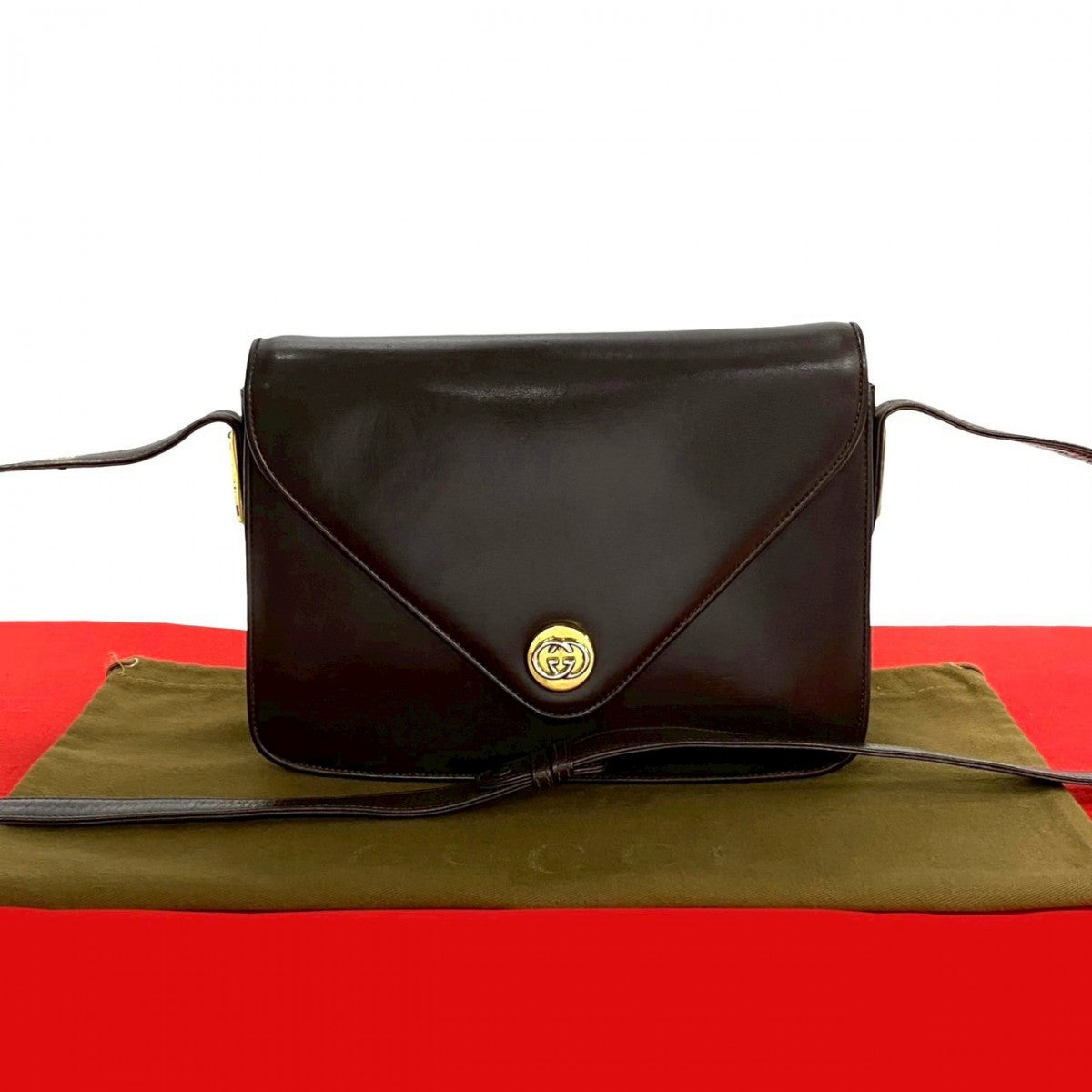 Gucci GG Leather Brown Logo Shoulder Bag