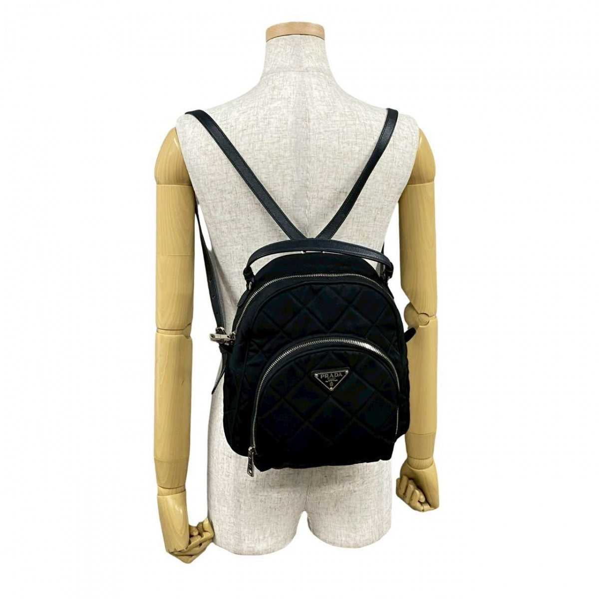 Backpack , Triangle Logo Metal Women Handbag Leather Nylon