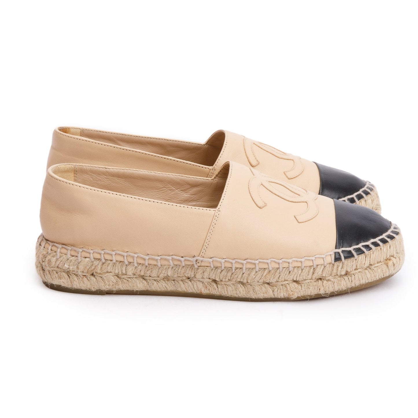 Chanel Neutral & CC Logo Espadrilles Leather Black Travel Bag Logo Espadrilles