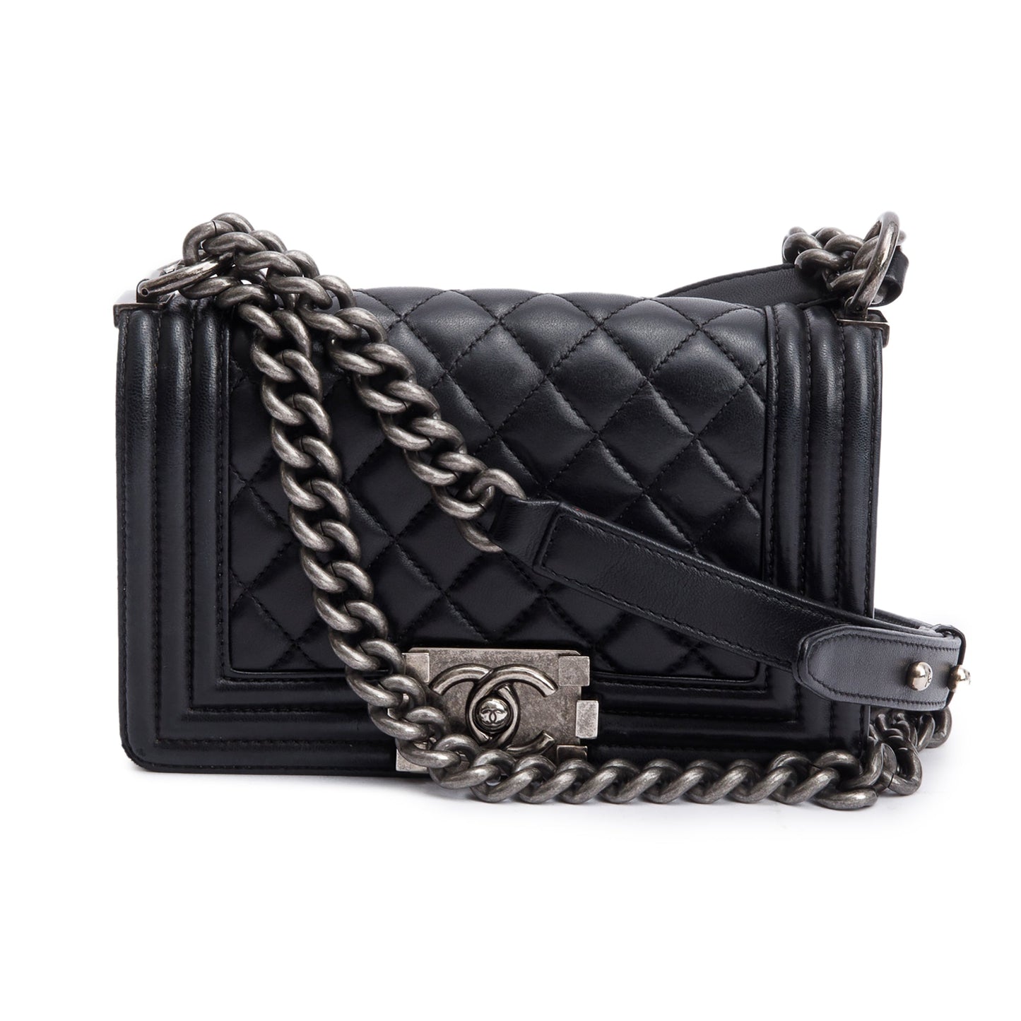 Chanel Quilted Boy Leather Lambskin Black Travel Bag 6