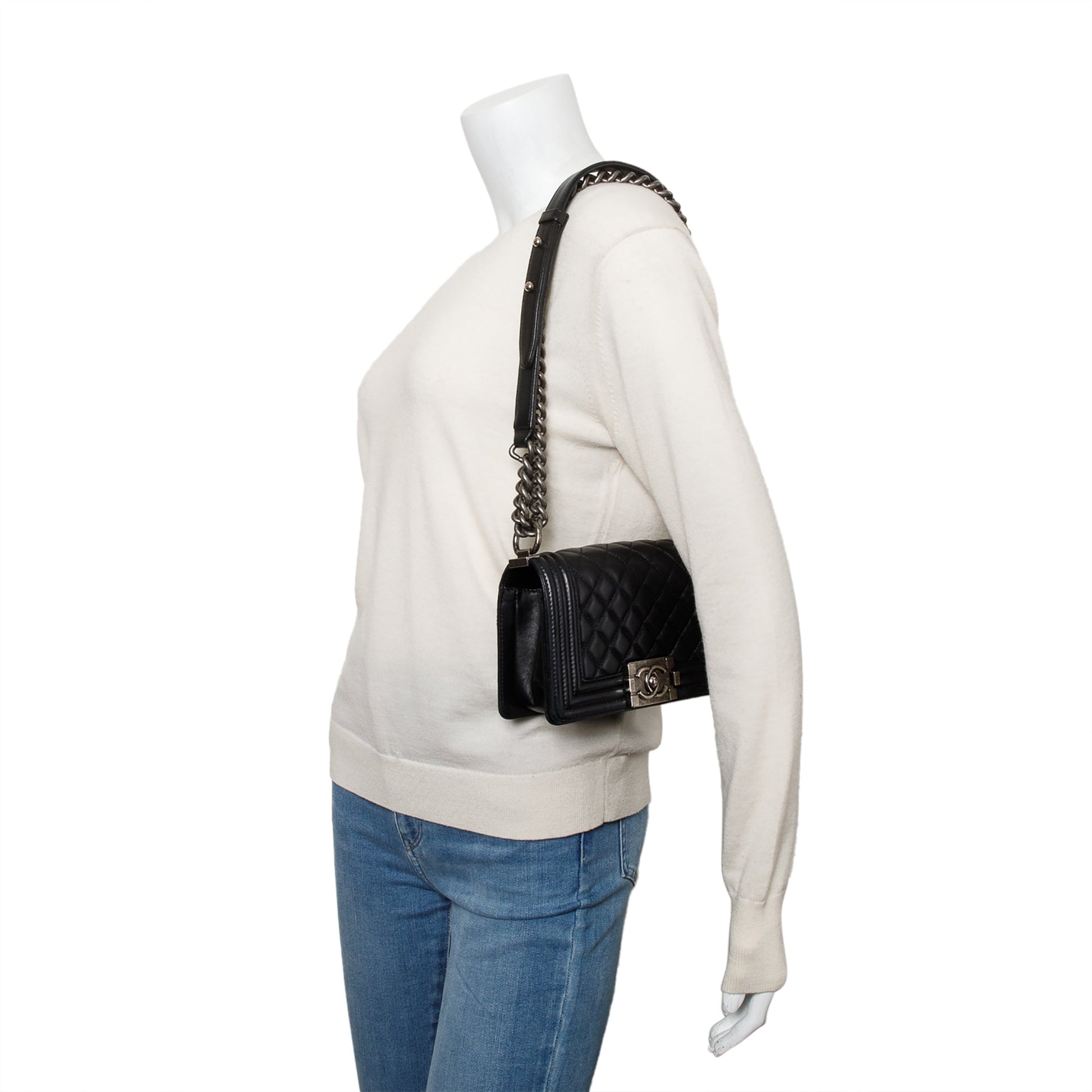 Chanel Quilted Boy Leather Lambskin Black Travel Bag 6