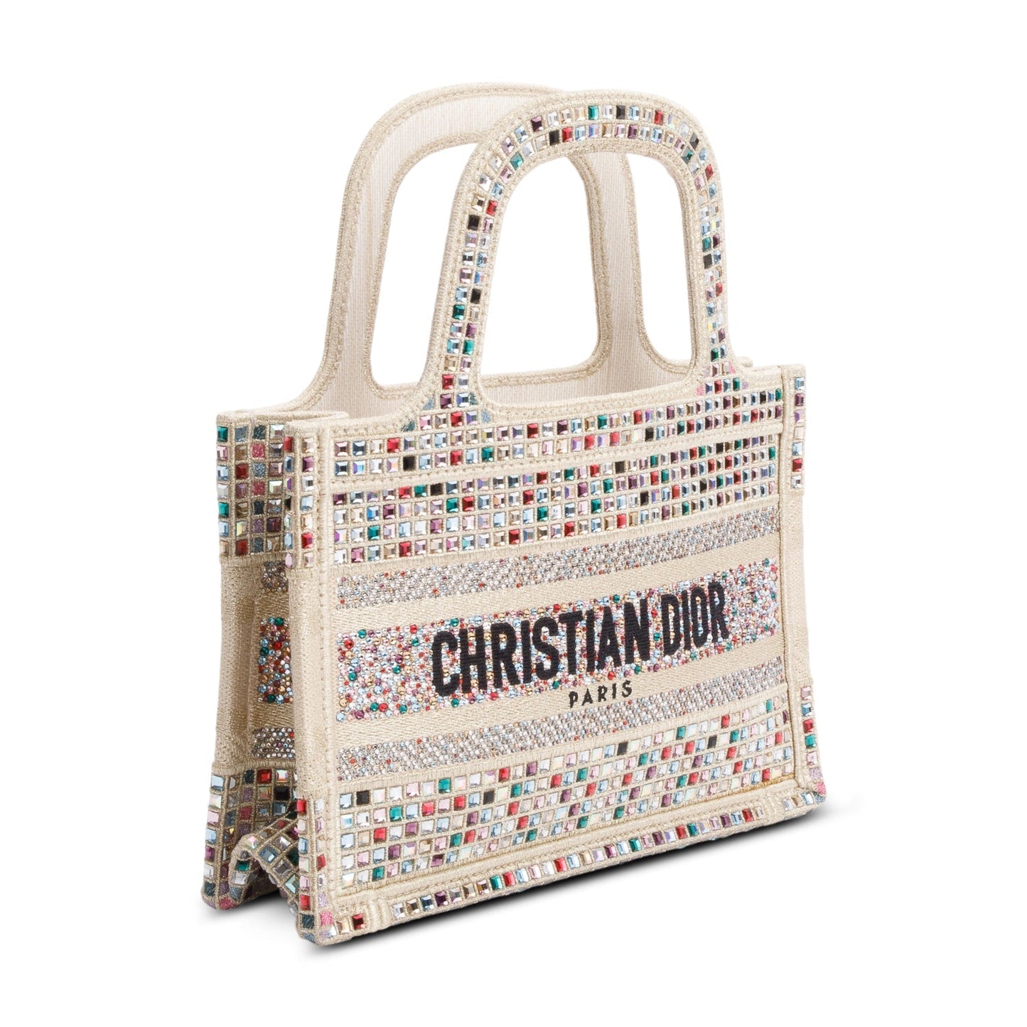 Dior Christian Metallic Embroidery Crystal Embellished Book Tote Gold Mini Tote Bag