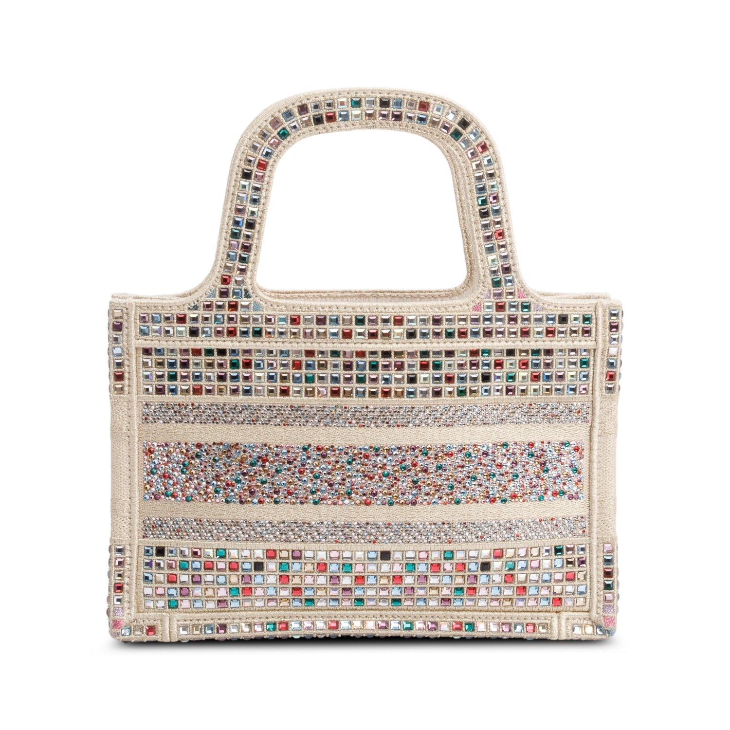 Dior Christian Metallic Embroidery Crystal Embellished Book Tote Gold Mini Tote Bag