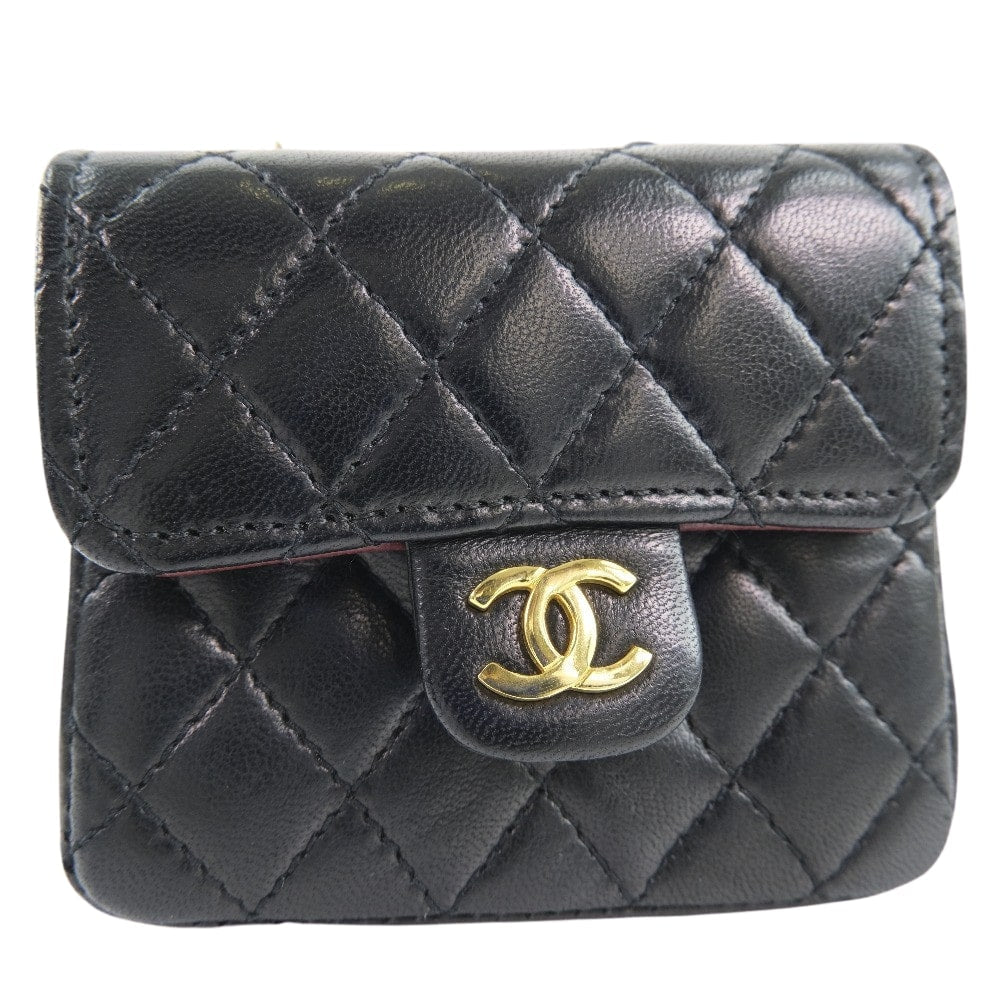 Chanel Waist lambskin Rare Micro Matrasse pochette Black Clutch Bag