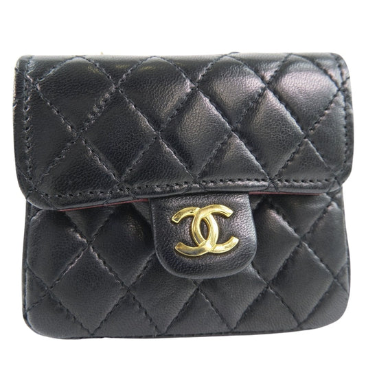 Chanel Waist lambskin Rare Micro Matrasse pochette Black Clutch Bag