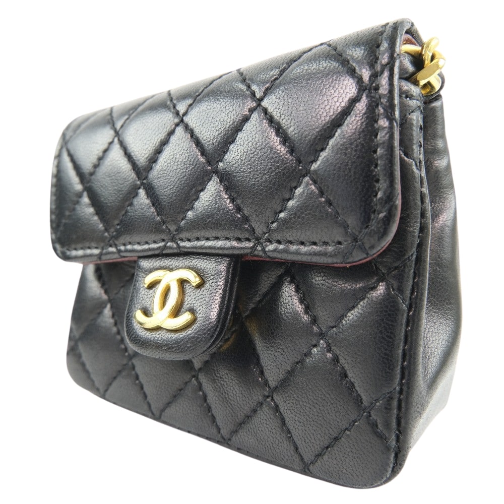 Chanel Waist lambskin Rare Micro Matrasse pochette Black Clutch Bag