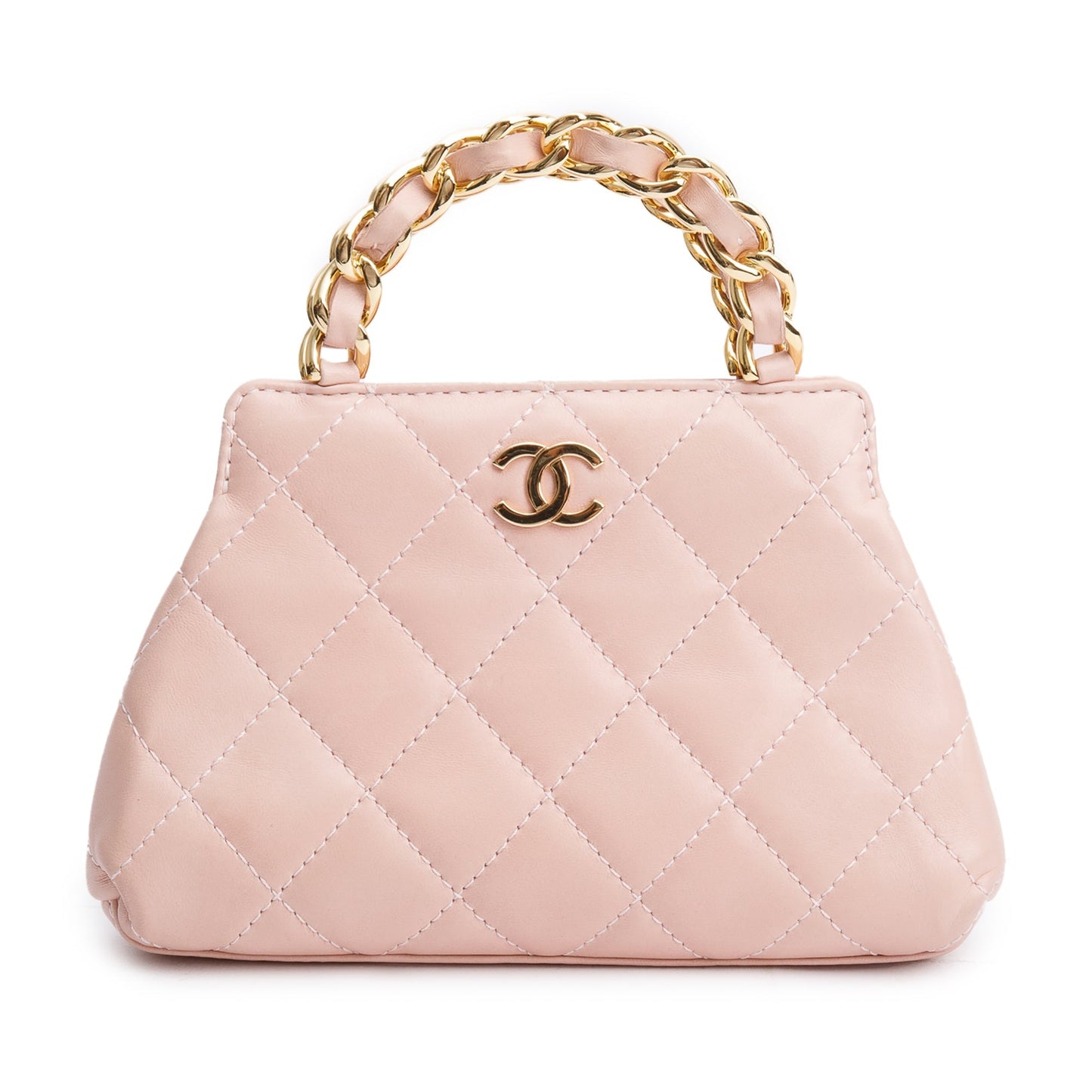 Chanel Quilted Evening Top Handle Leather Lambskin Pink Travel Bag