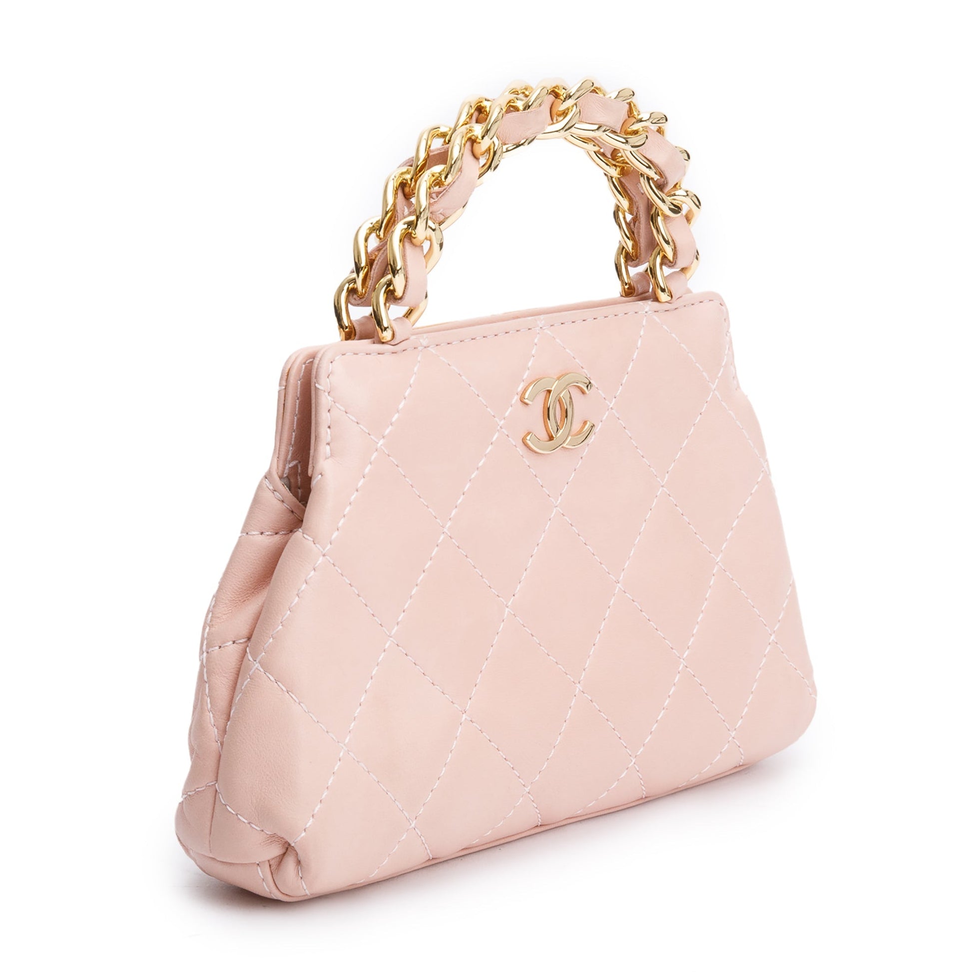 Chanel Quilted Evening Top Handle Leather Lambskin Pink Travel Bag